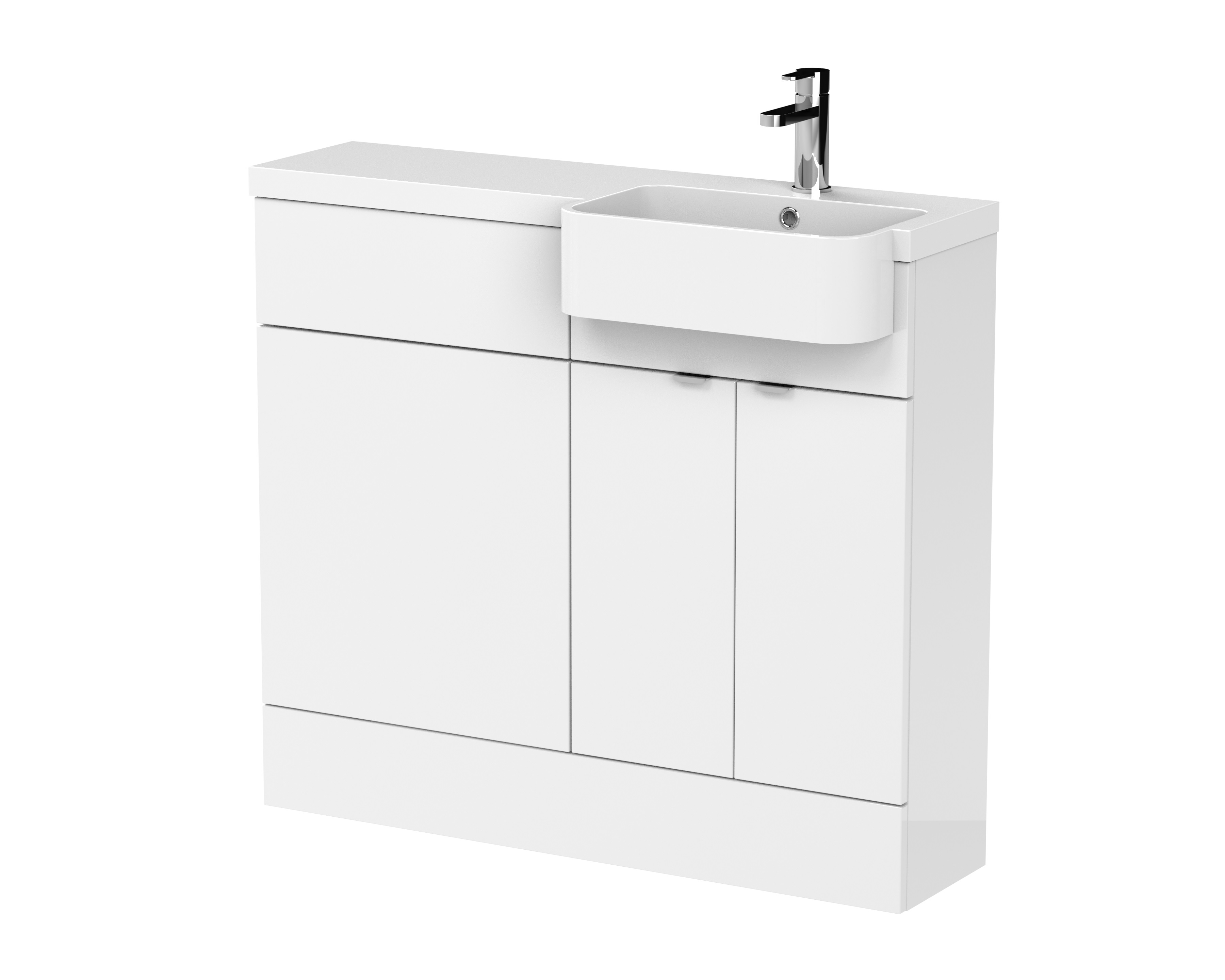 Hudson Reed Fusion Gloss White 1000mm Vanity Unit Pack Unit and Right Hand Semi Recessed Basin CBI145