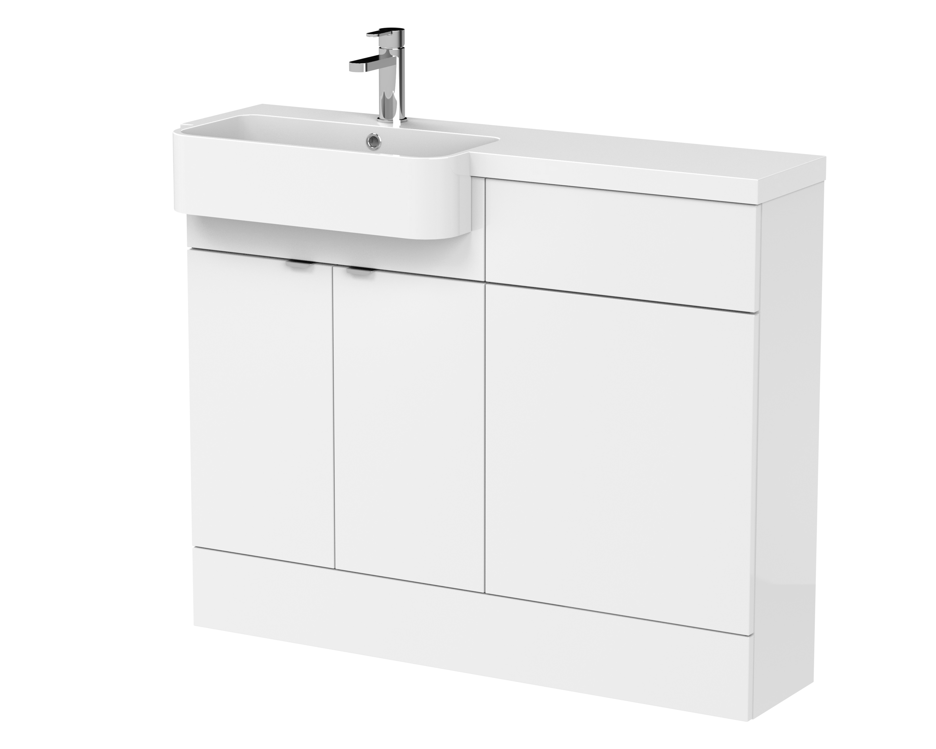 Hudson Reed Fusion Gloss White 1100mm Vanity Unit Pack Unit and Left Hand Semi Recessed Basin CBI146