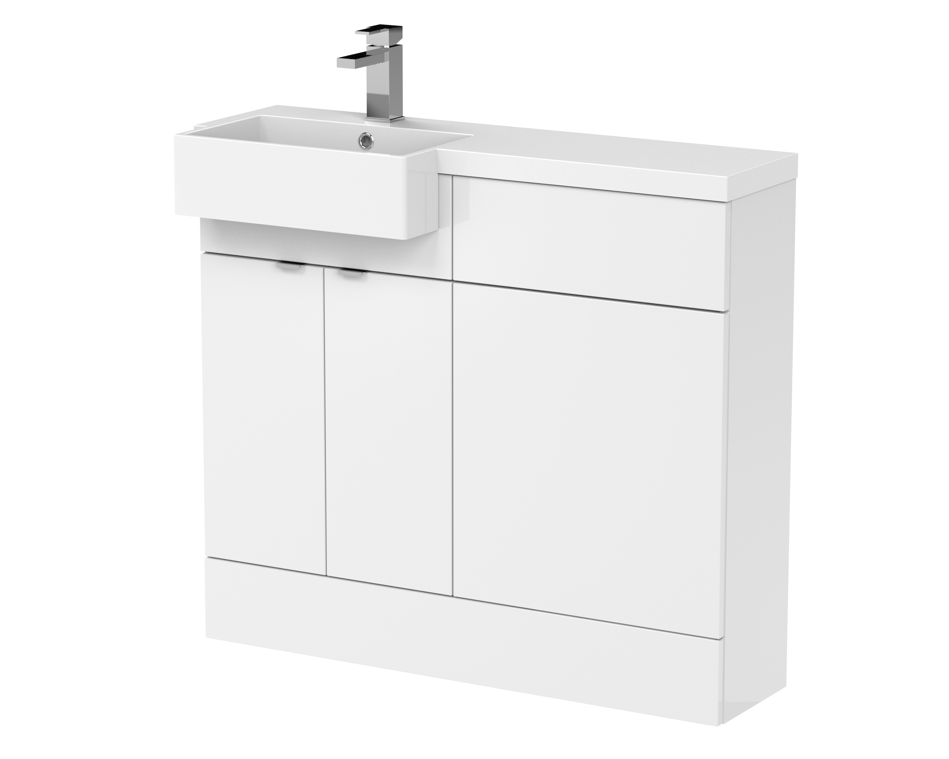 Hudson Reed Fusion Gloss White 1000mm Vanity Unit Pack Unit and Left Hand Semi Recessed Basin CBI148
