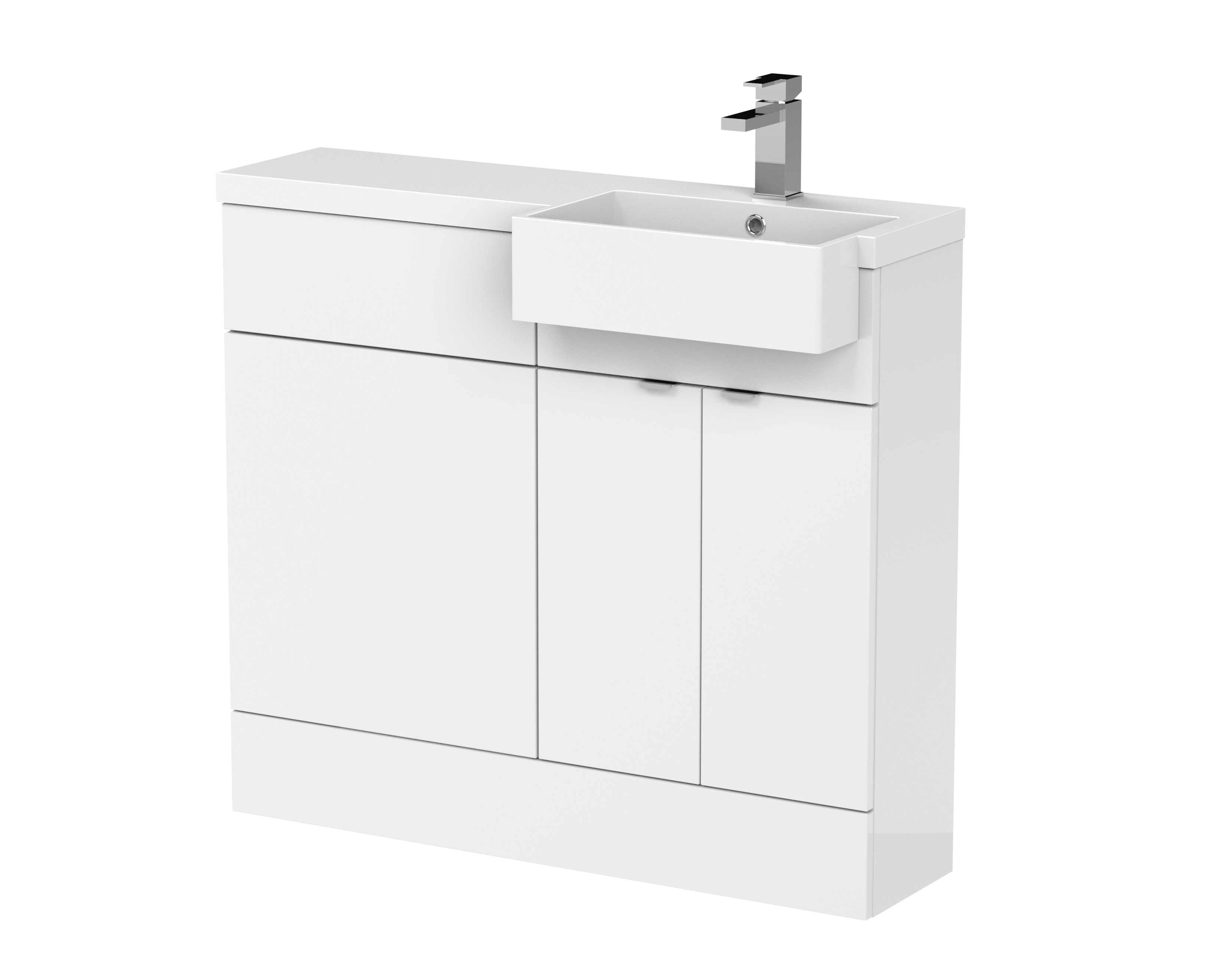 Hudson Reed Fusion Gloss White 1000mm Vanity Unit Pack Unit and Right Hand Semi Recessed Basin CBI149