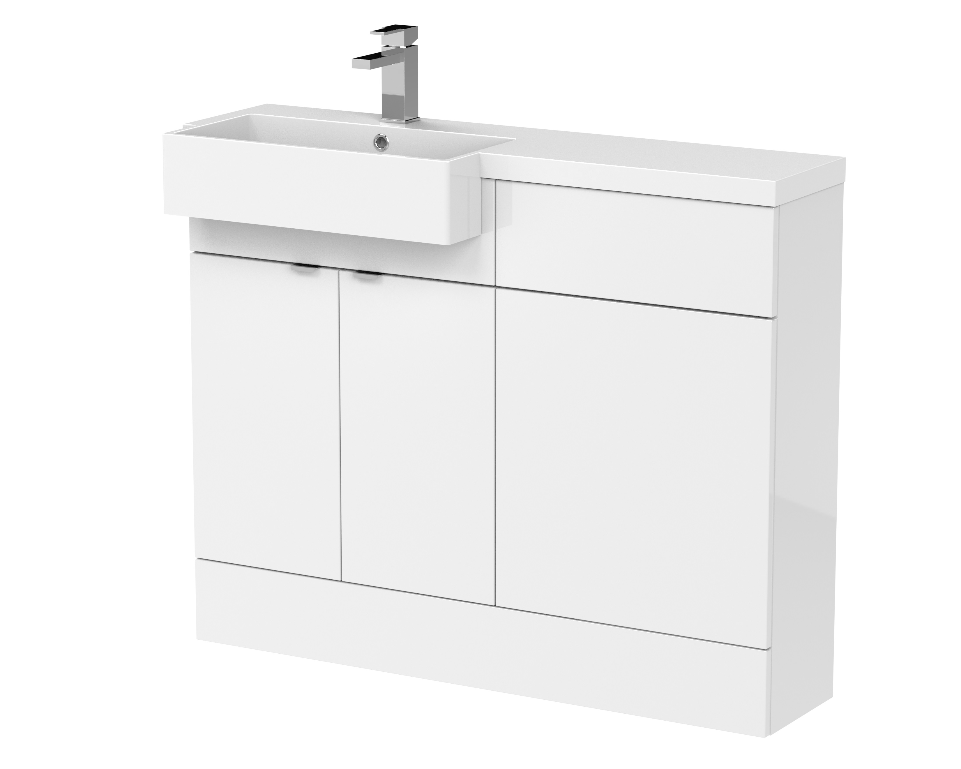 Hudson Reed Fusion Gloss White 1100mm Vanity Unit Pack Unit and Left Hand Semi Recessed Basin CBI150