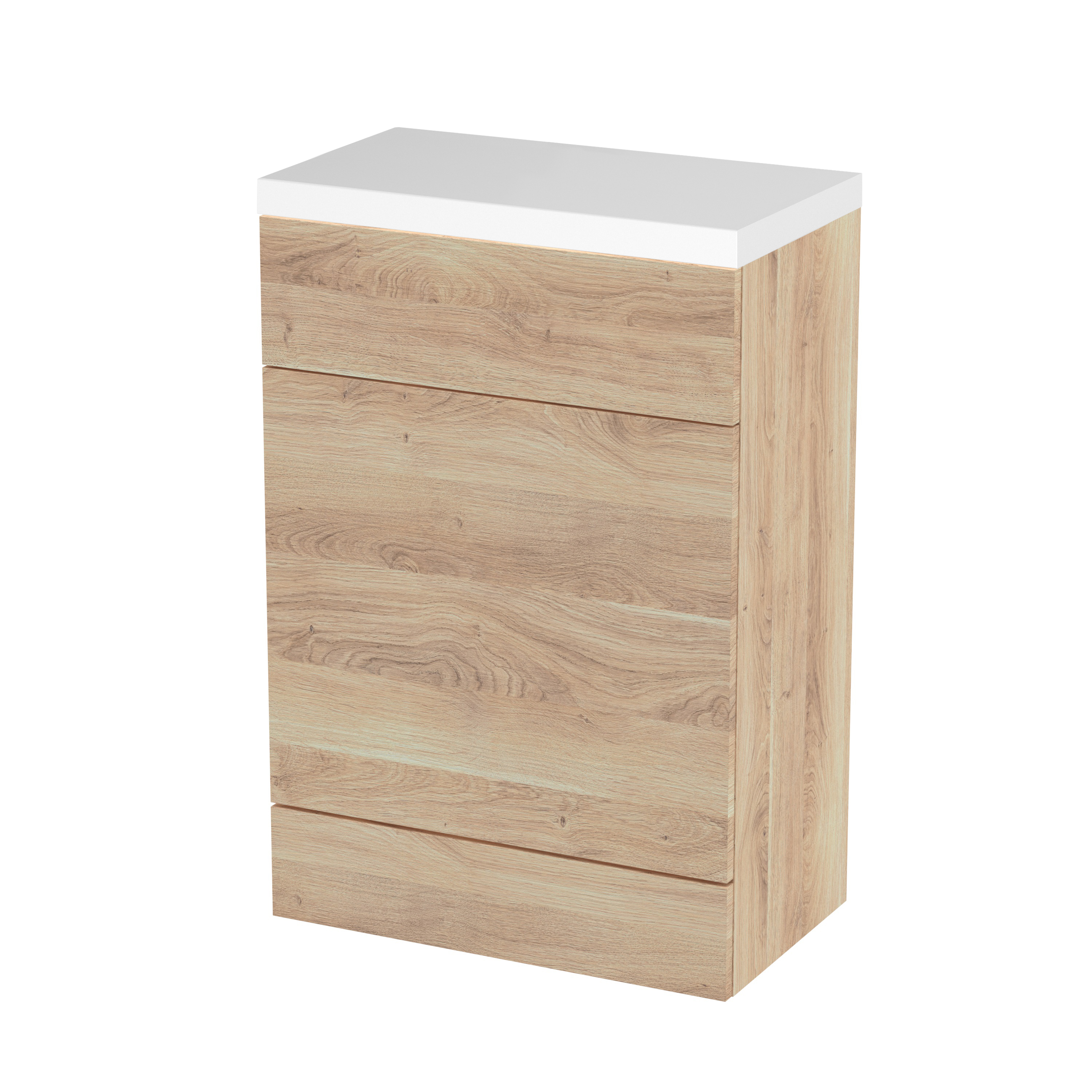 Hudson Reed Fusion Bleached Oak 600mm WC Unit and Polymarble Top CBI3020