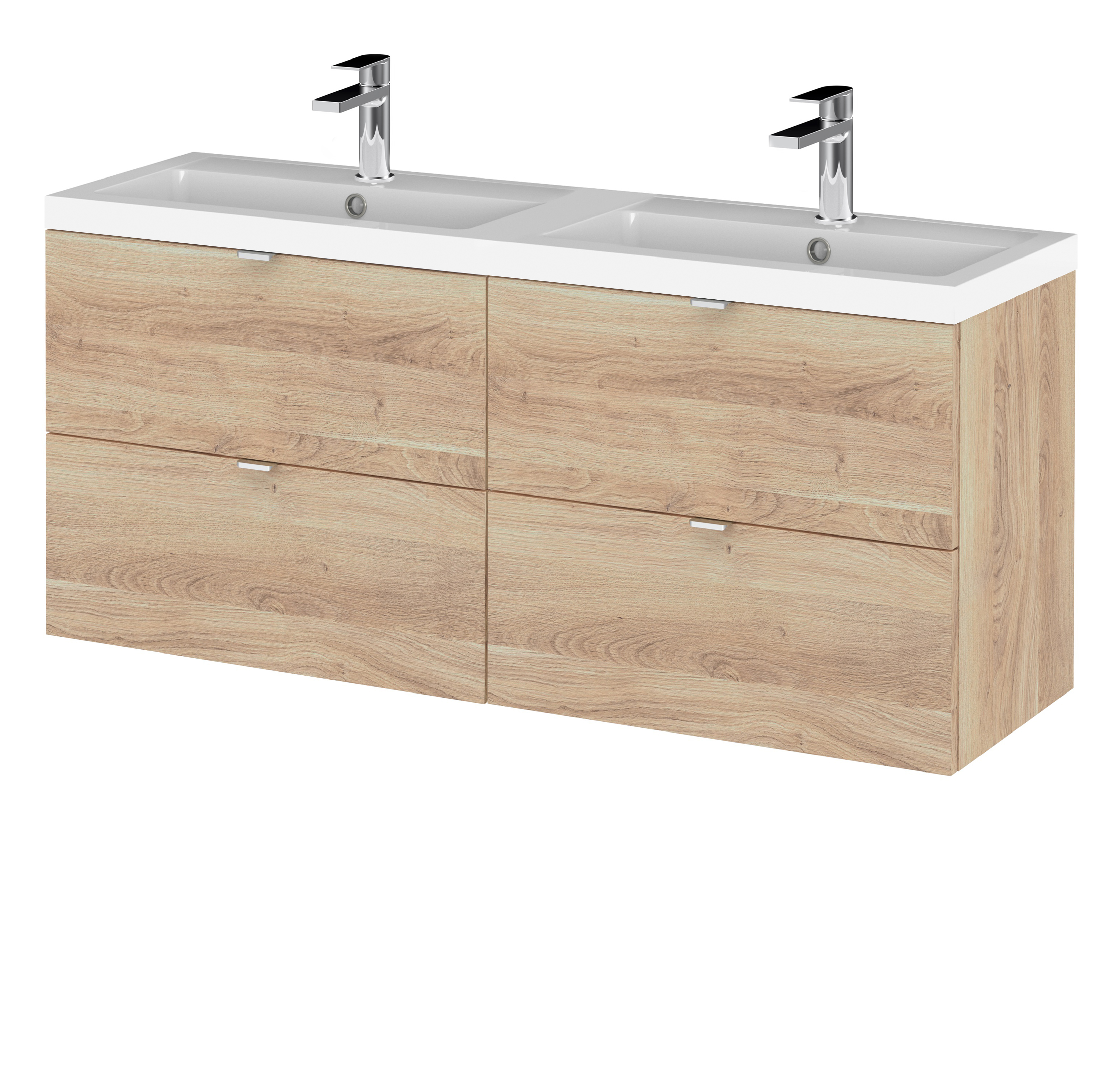 Hudson Reed Fusion Bleached Oak 1200mm Wall Hung 4 Drawer Vanity Unit and Double Basin CBI3032