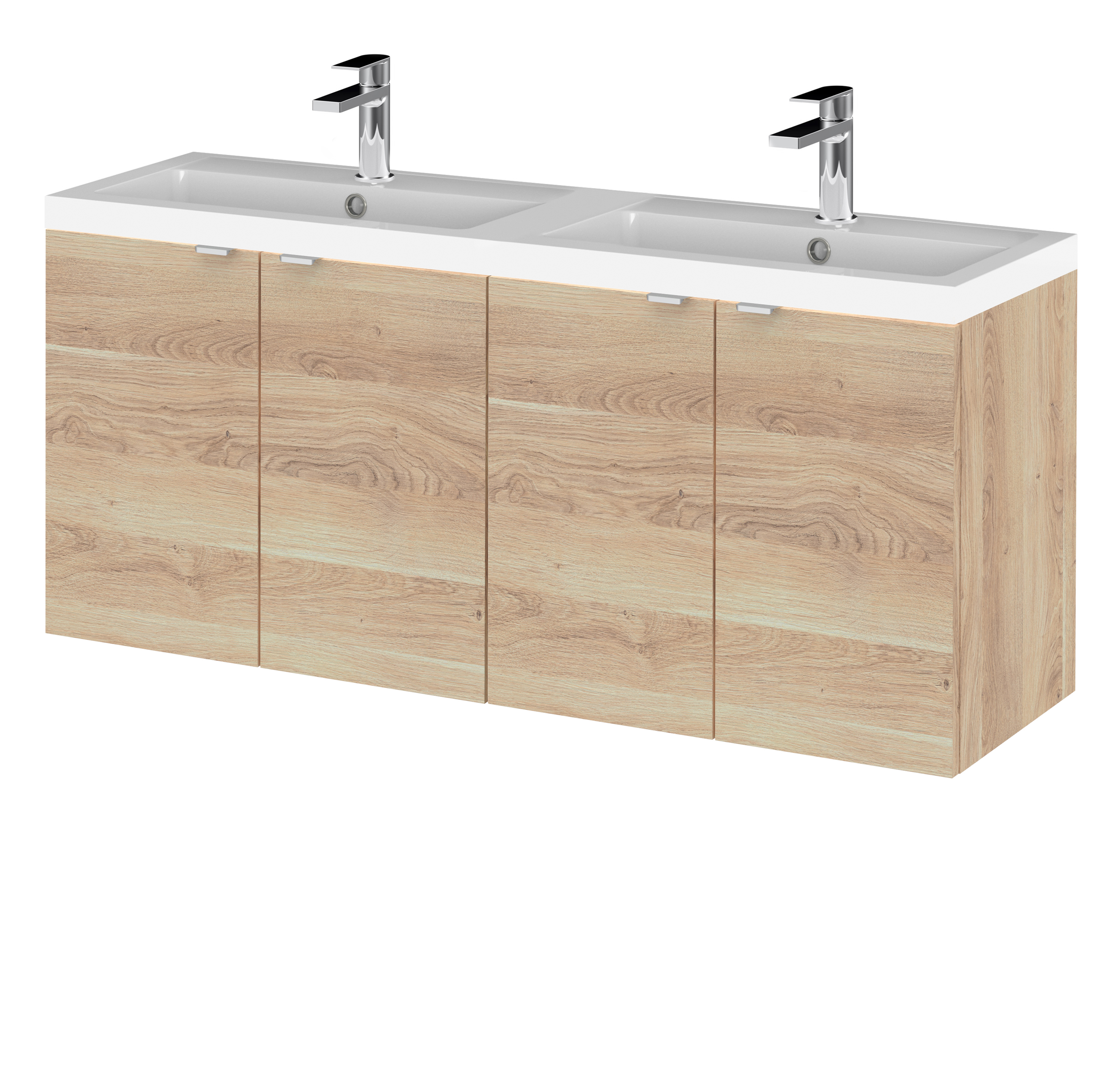 Hudson Reed Fusion Bleached Oak 1200mm Wall Hung 4 Door Vanity Unit and Double Basin CBI3033A