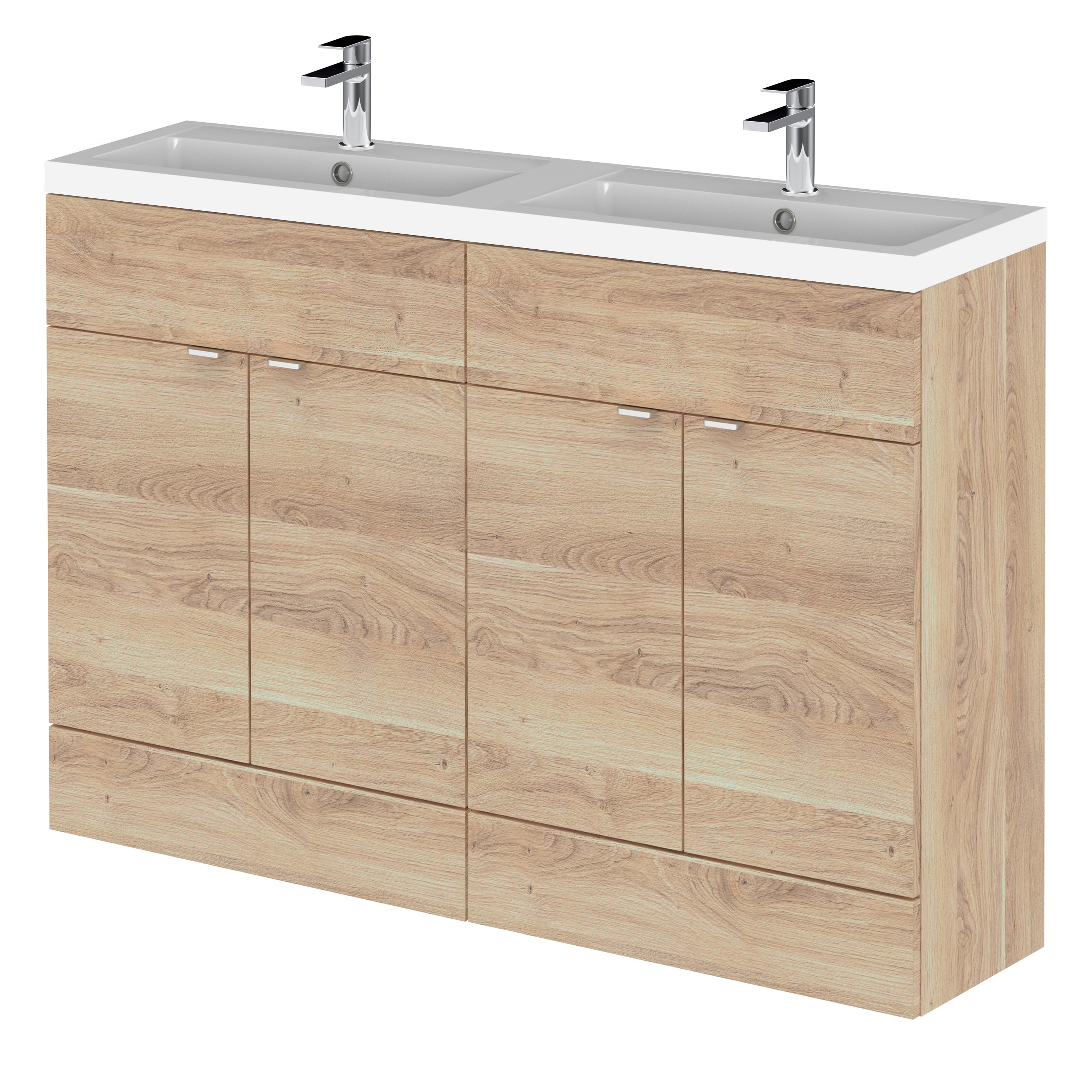 Hudson Reed Fusion Bleached Oak 1200mm Floor Standing 4 Door Vanity Unit and Double Basin CBI3034A