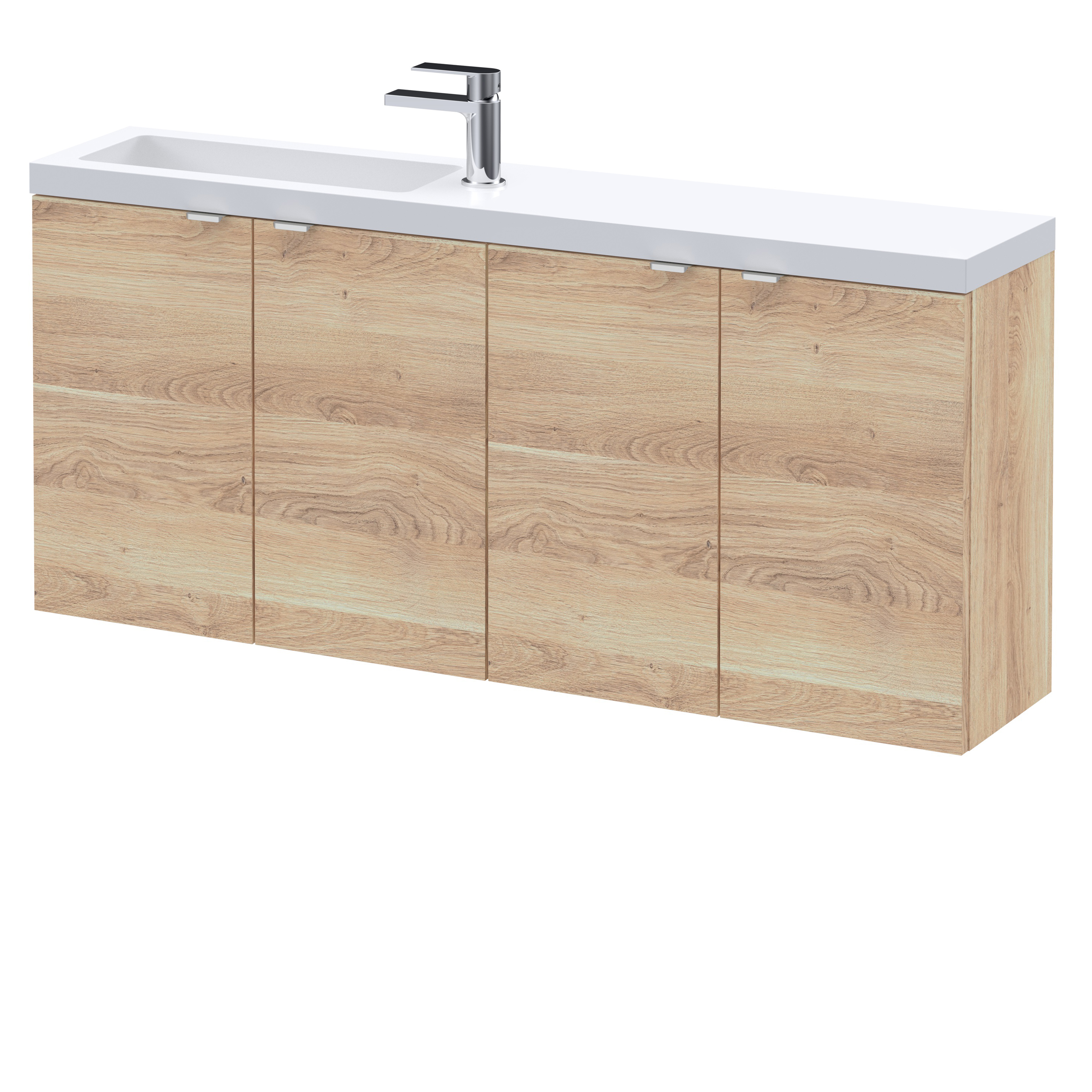 Hudson Reed Fusion Bleached Oak 1200mm Wall Hung 4 Door Vanity Unit and Slimline Basin CBI3035