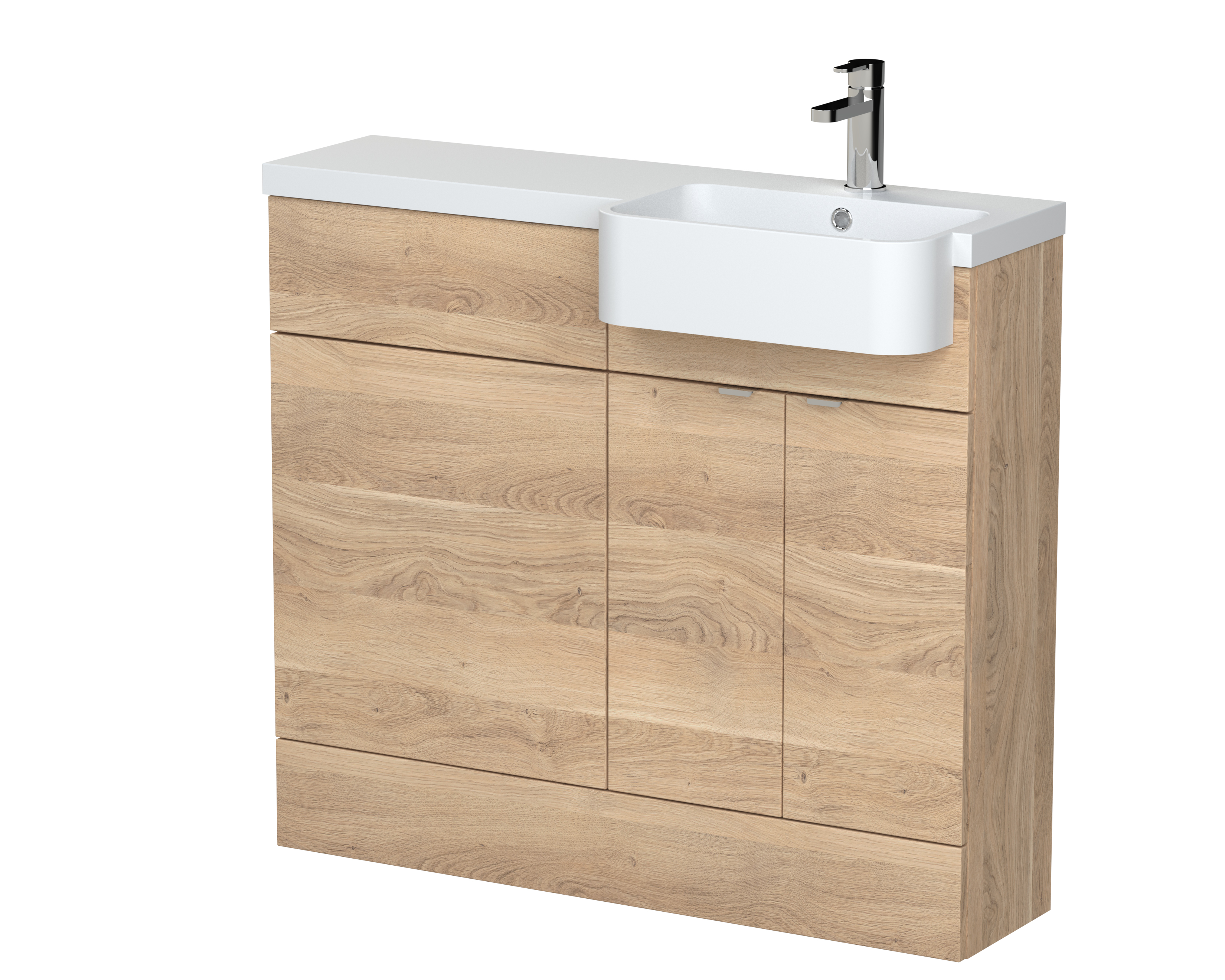 Hudson Reed Fusion Bleached Oak 1000mm Vanity Unit Pack Unit and Right Hand Semi Recessed Basin CBI3045