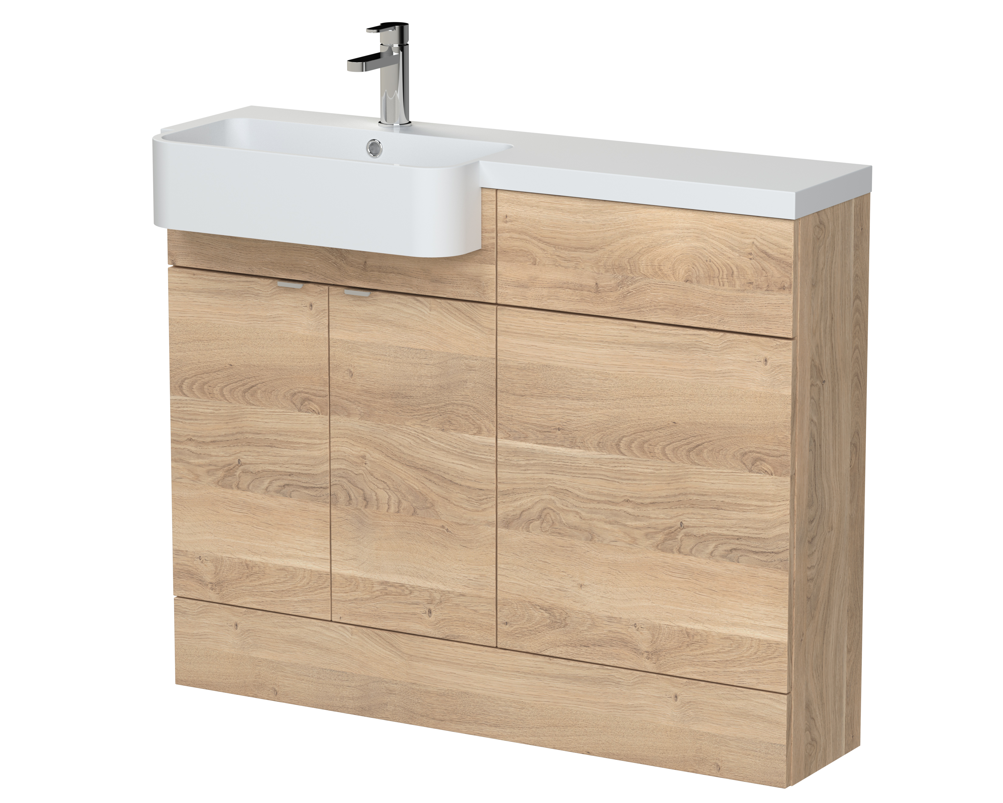 Hudson Reed Fusion Bleached Oak 1100mm Vanity Unit Pack Unit and Left Hand Semi Recessed Basin CBI3046
