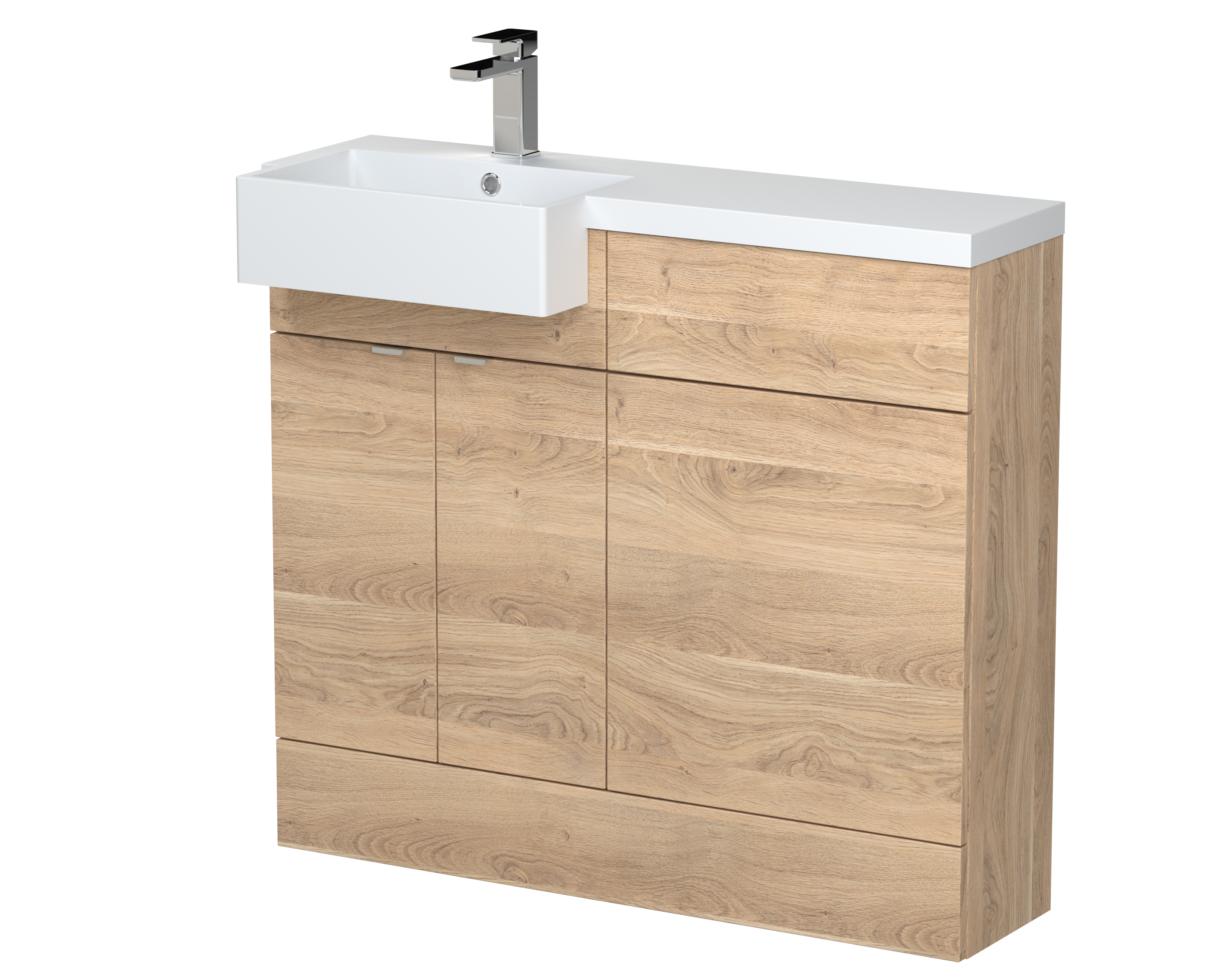 Hudson Reed Fusion Bleached Oak 1000mm Vanity Unit Pack Unit and Left Hand Semi Recessed Basin CBI3048