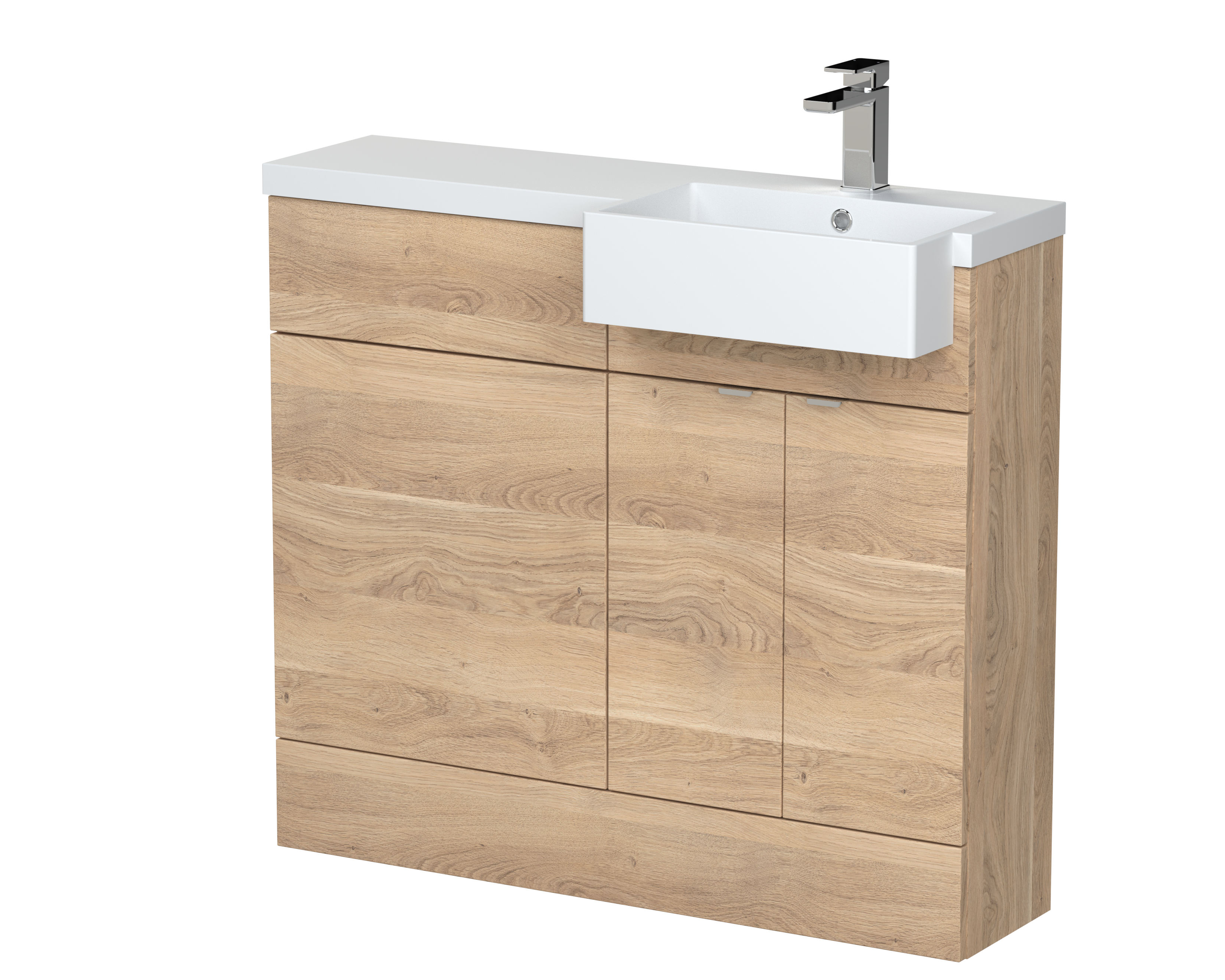 Hudson Reed Fusion Bleached Oak 1000mm Vanity Unit Pack Unit and Right Hand Semi Recessed Basin CBI3049