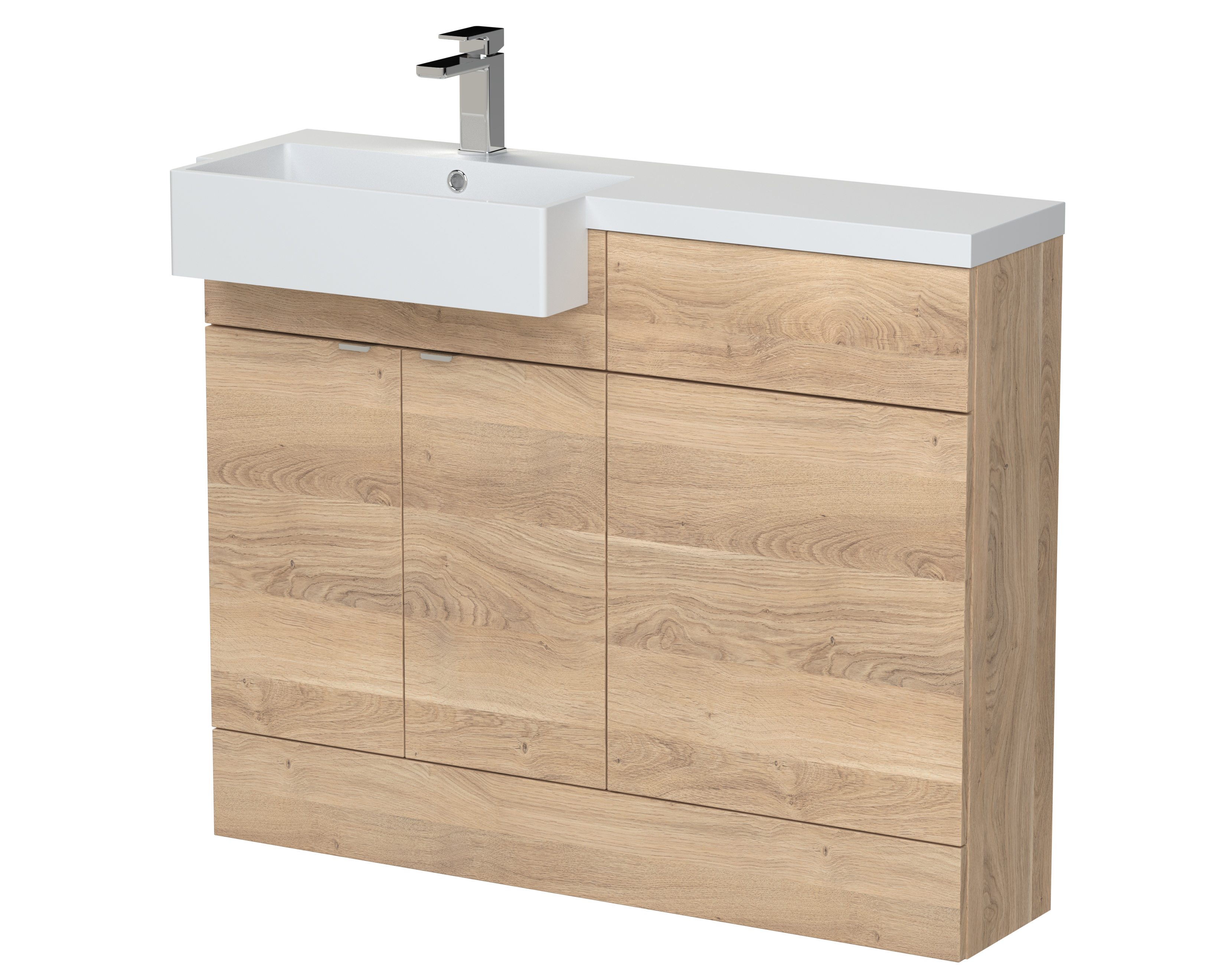 Hudson Reed Fusion Bleached Oak 1100mm Vanity Unit Pack Unit and Left Hand Semi Recessed Basin CBI3050