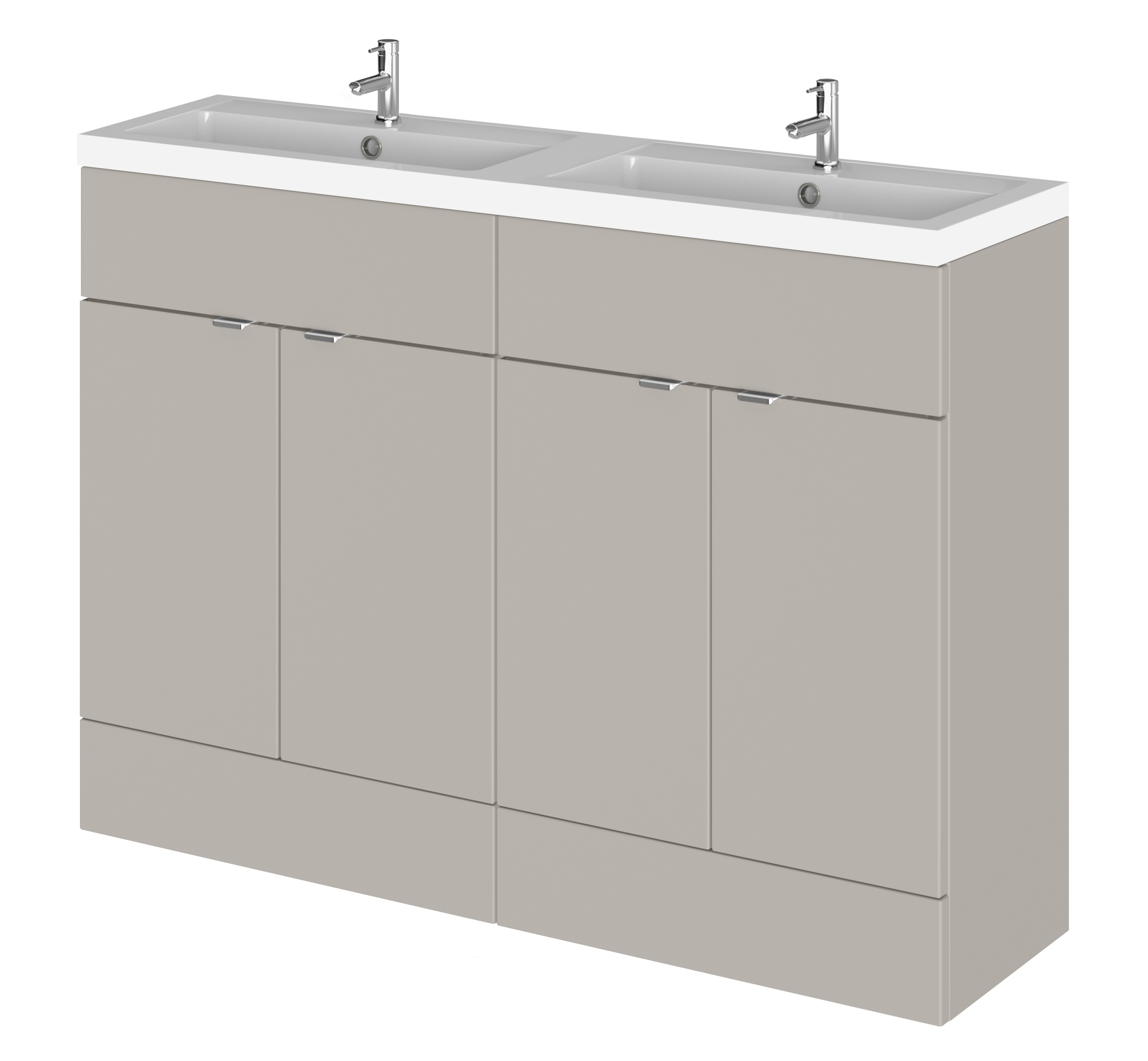 Hudson Reed Fusion Pebble Grey 1200mm Floor Standing 4 Door Vanity Unit and Double Basin CBI3234