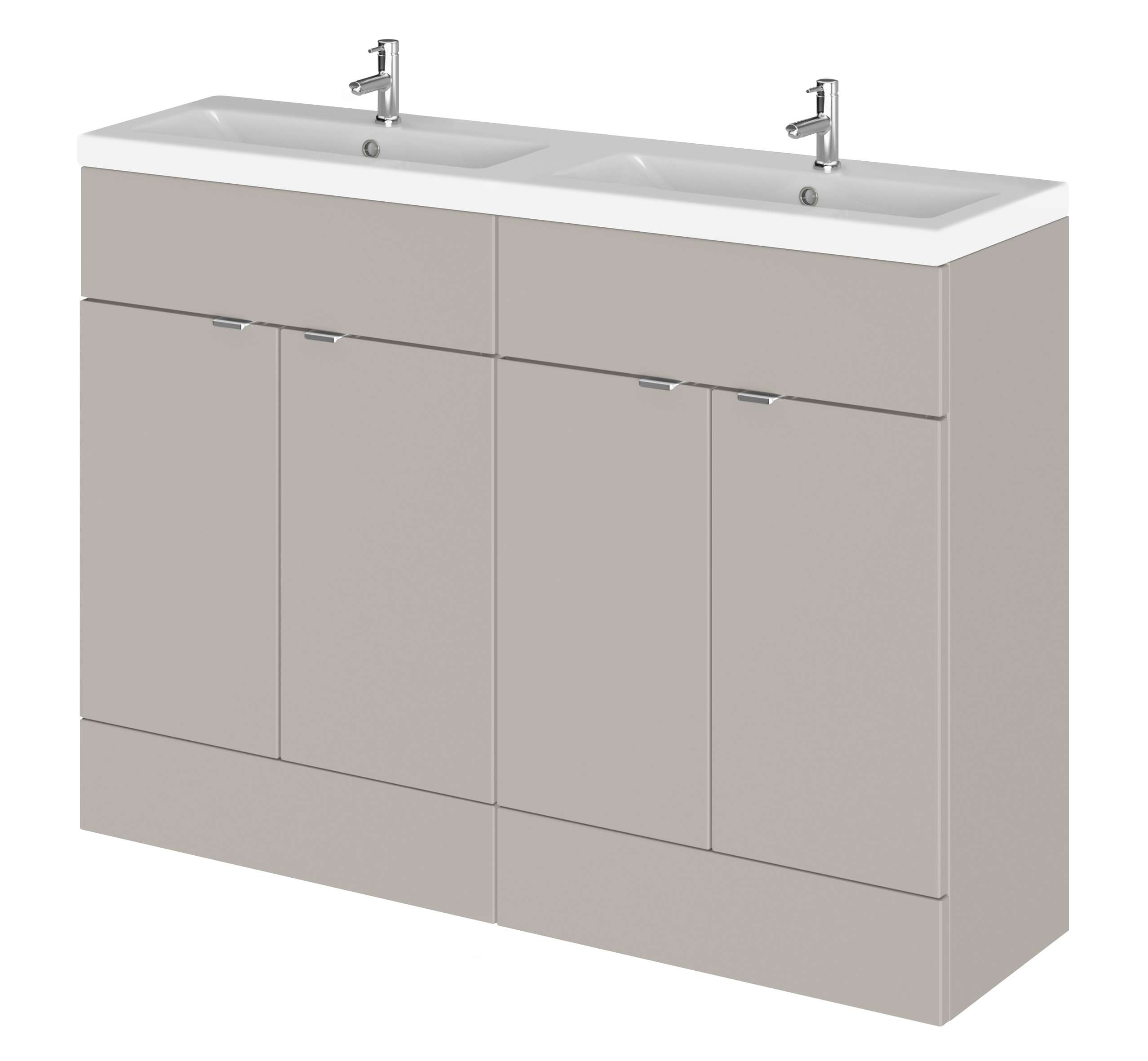 Hudson Reed Fusion Pebble Grey 1200mm Floor Standing 4 Door Vanity Unit and Double Basin CBI3234A
