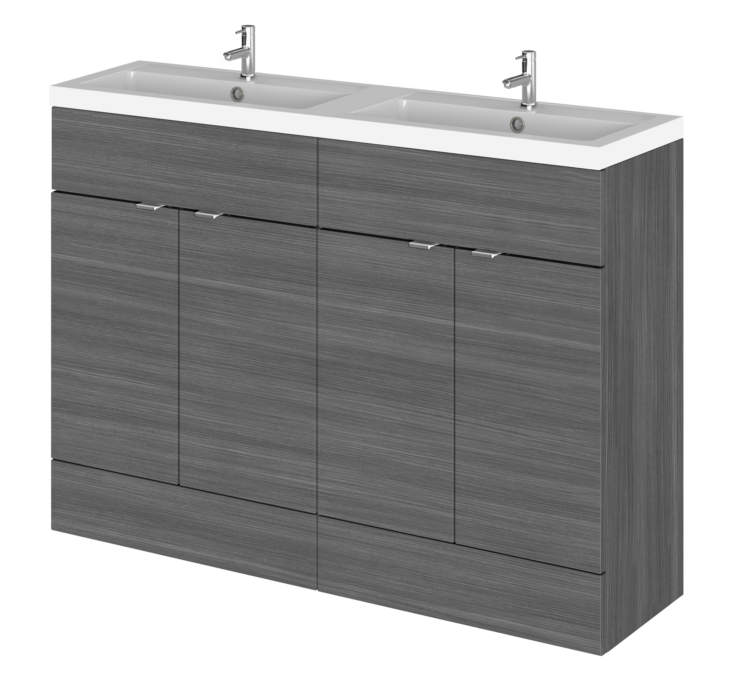 Hudson Reed Fusion Anthracite Woodgrain 1200mm Vanity Unit and Double Basin CBI534