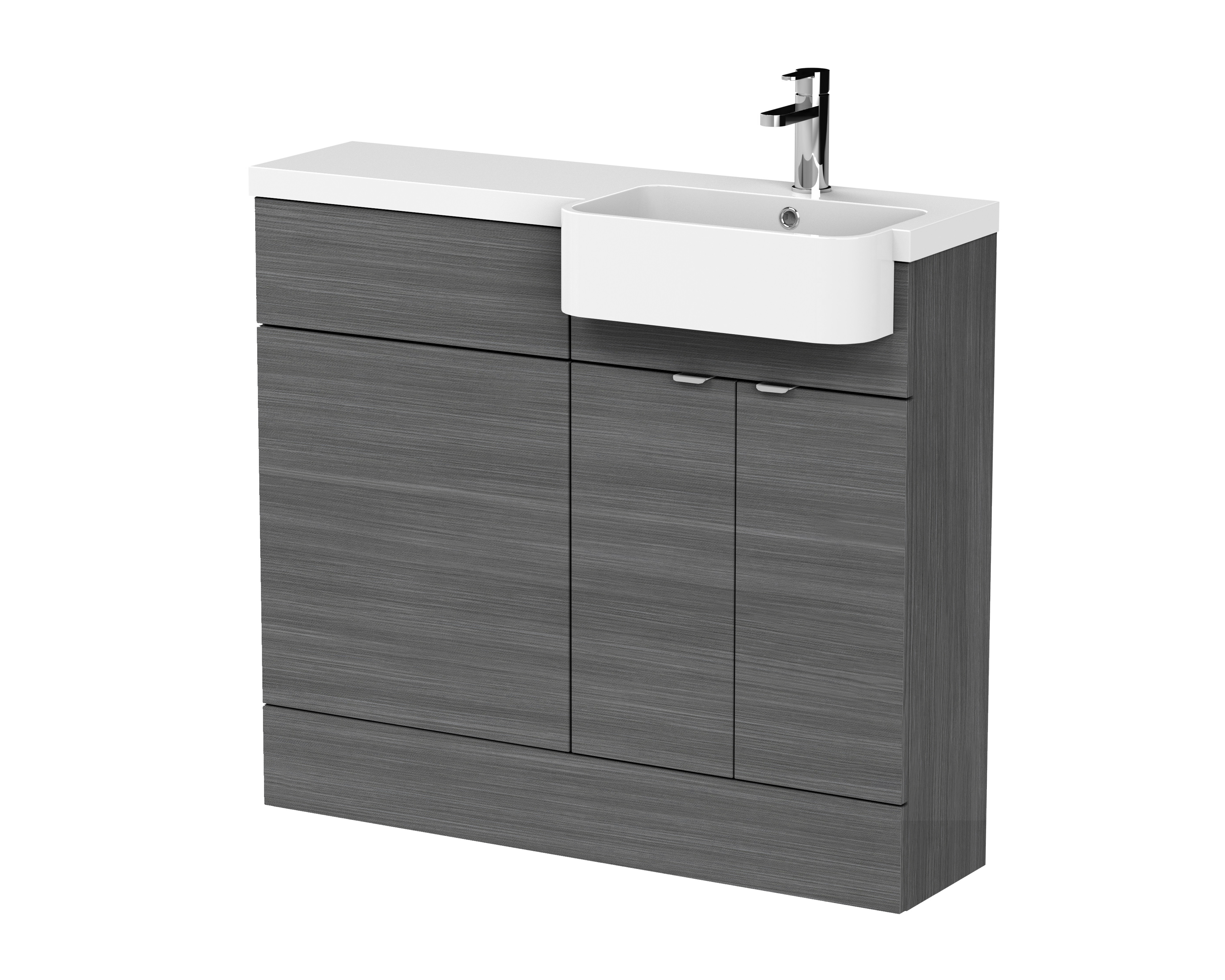 Hudson Reed Fusion Anthracite Woodgrain 1000mm Vanity Unit Pack and Right Hand Semi Recessed Basin CBI545