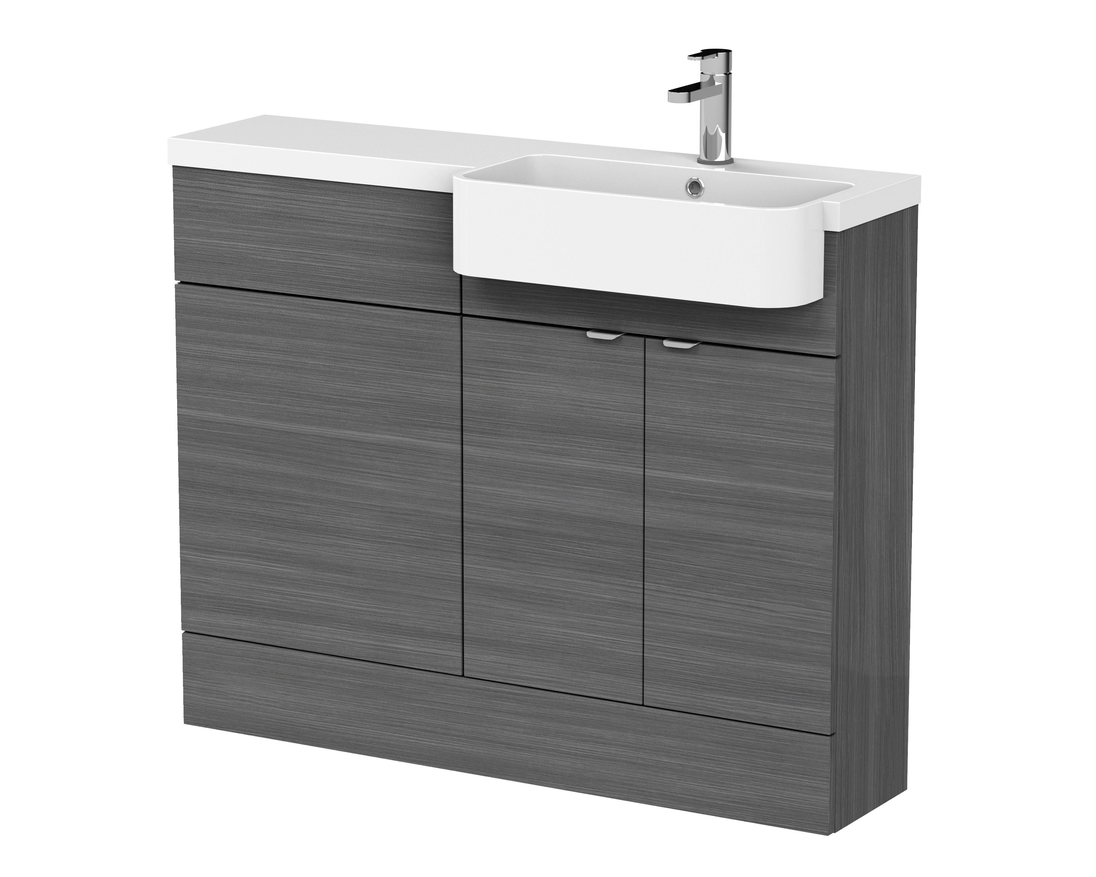 Hudson Reed Fusion Anthracite Woodgrain 1100mm Vanity Unit Pack and Right Hand Semi Recessed Basin CBI547