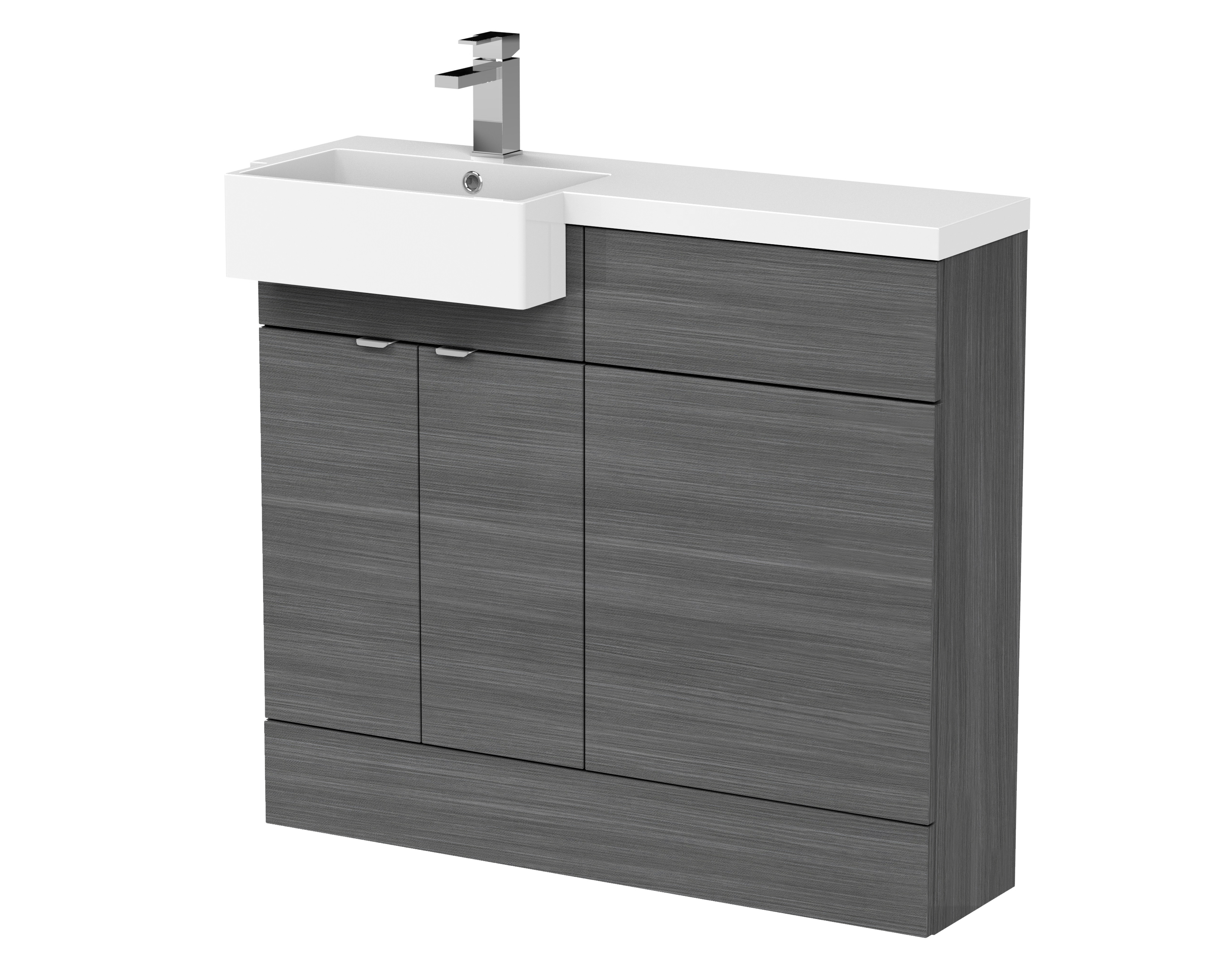 Hudson Reed Fusion Anthracite Woodgrain 1000mm Vanity Unit Pack and Left Hand Semi Recessed Basin CBI548