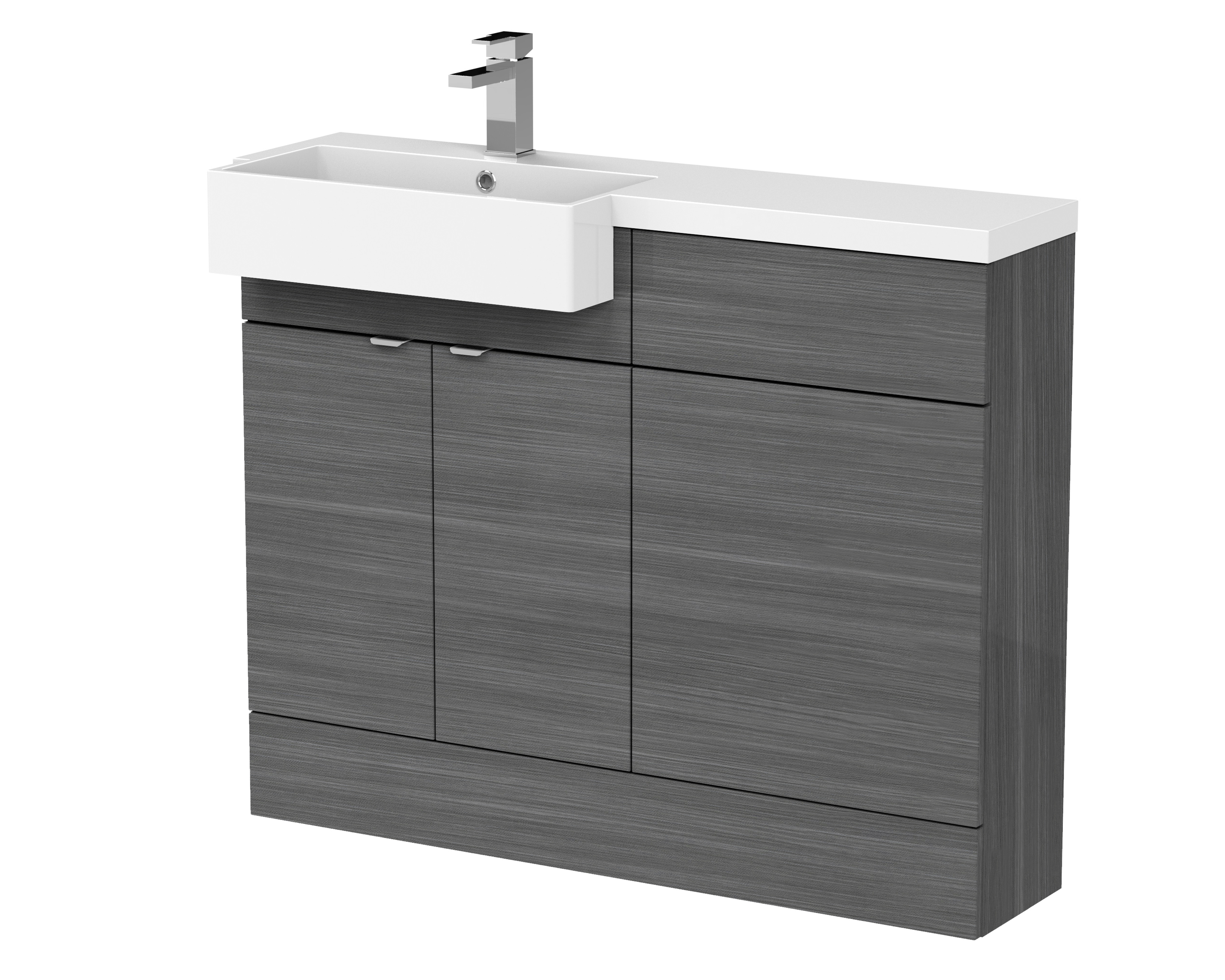 Hudson Reed Fusion Anthracite Woodgrain 1100mm Vanity Unit Pack and Left Hand Semi Recessed Basin CBI550