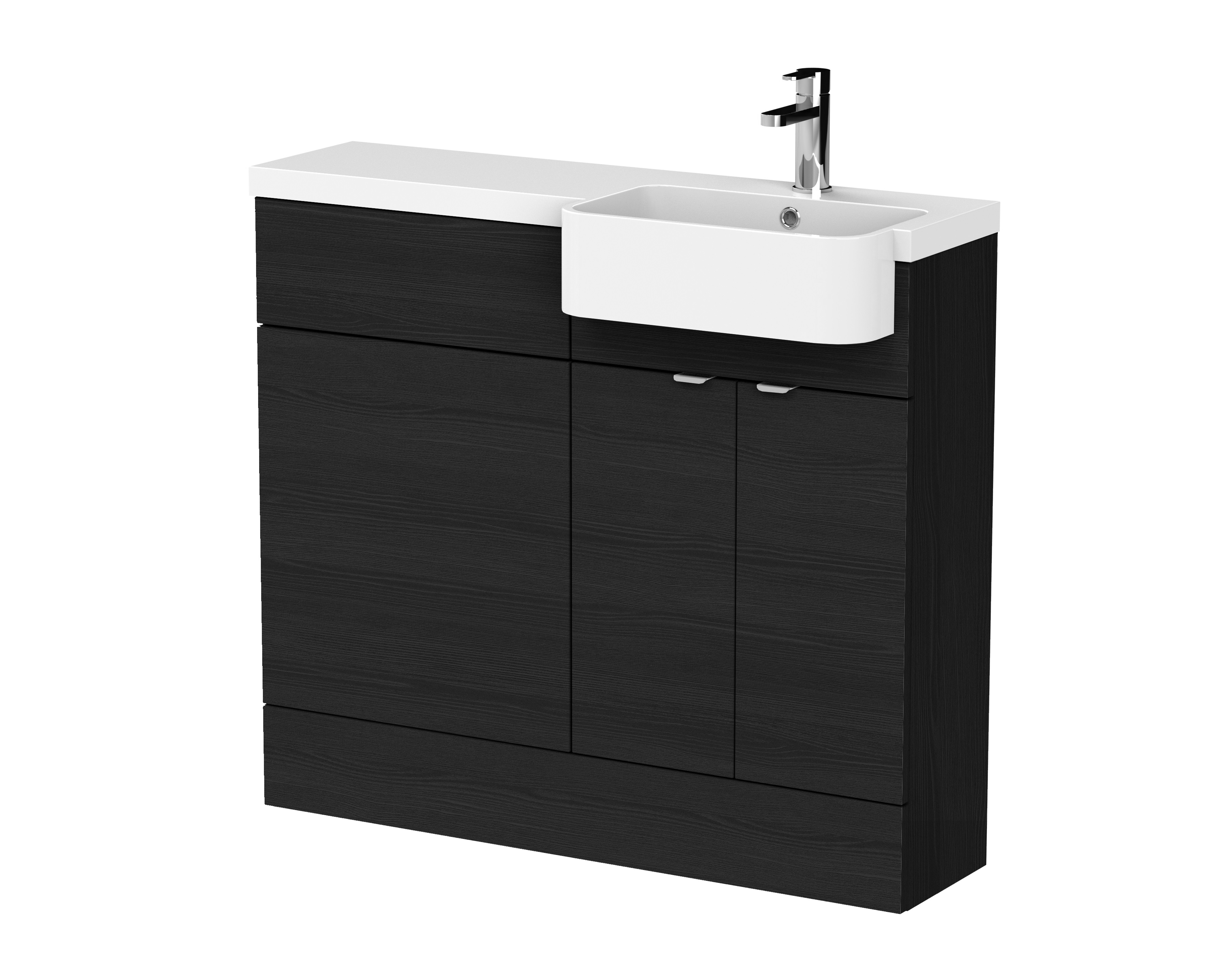 Hudson Reed Fusion Charcoal Black 1000mm Vanity Unit Pack Unit and Right Hand Semi Recessed Basin CBI645