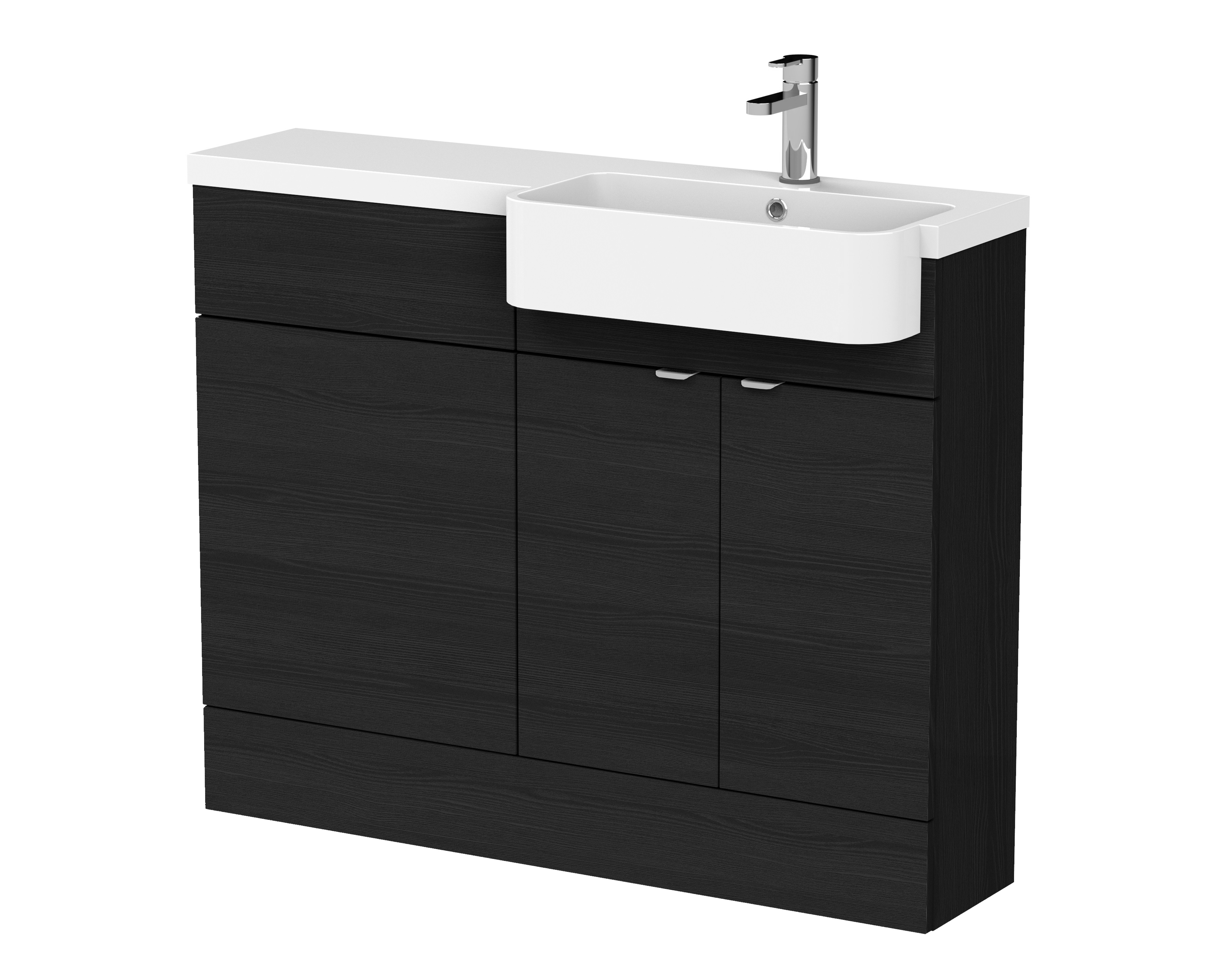 Hudson Reed Fusion Charcoal Black 1100mm Vanity Unit Pack Unit and Right Hand Semi Recessed Basin CBI647