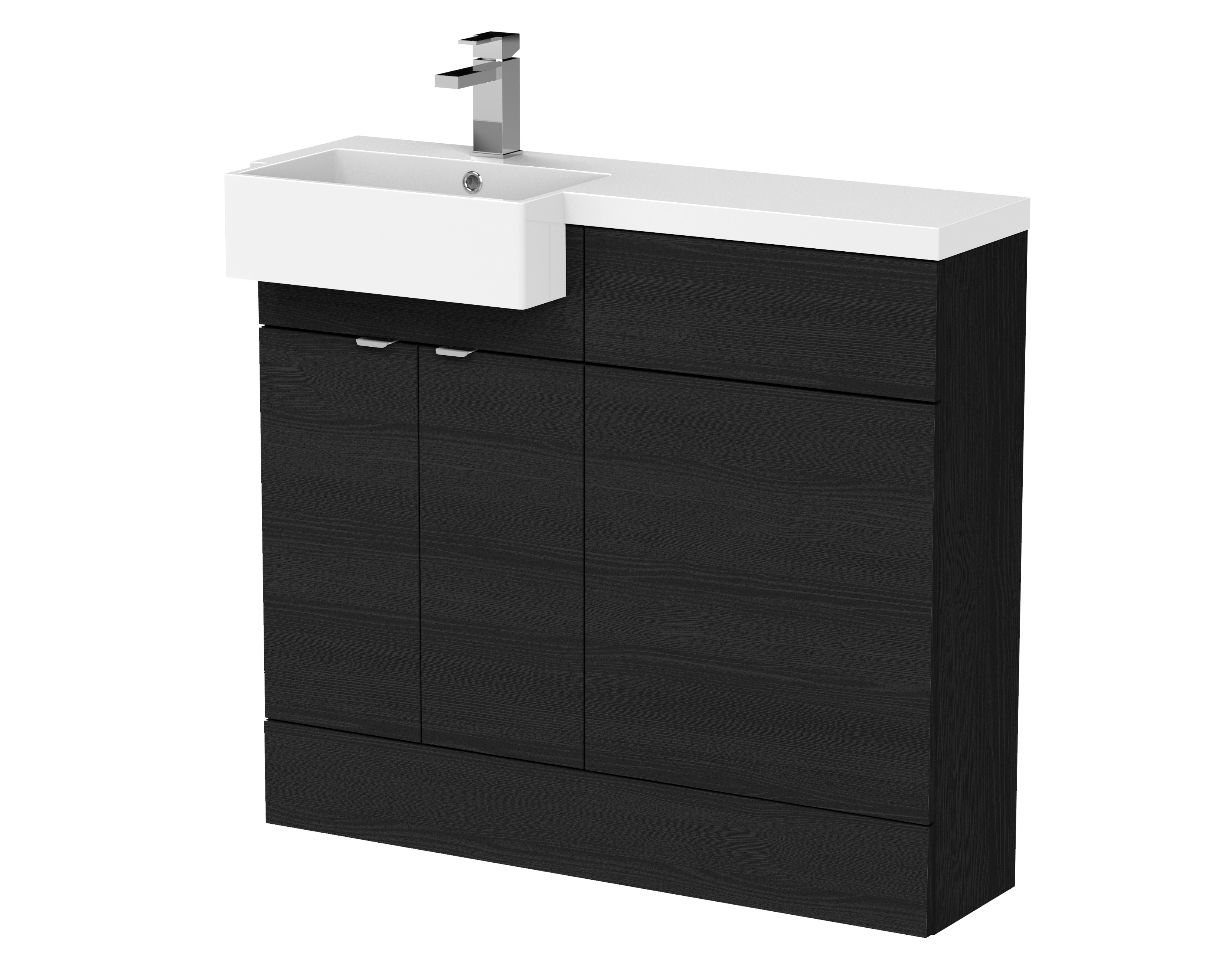 Hudson Reed Fusion Charcoal Black 1000mm Vanity Unit Pack Unit and Left Hand Semi Recessed Basin CBI648