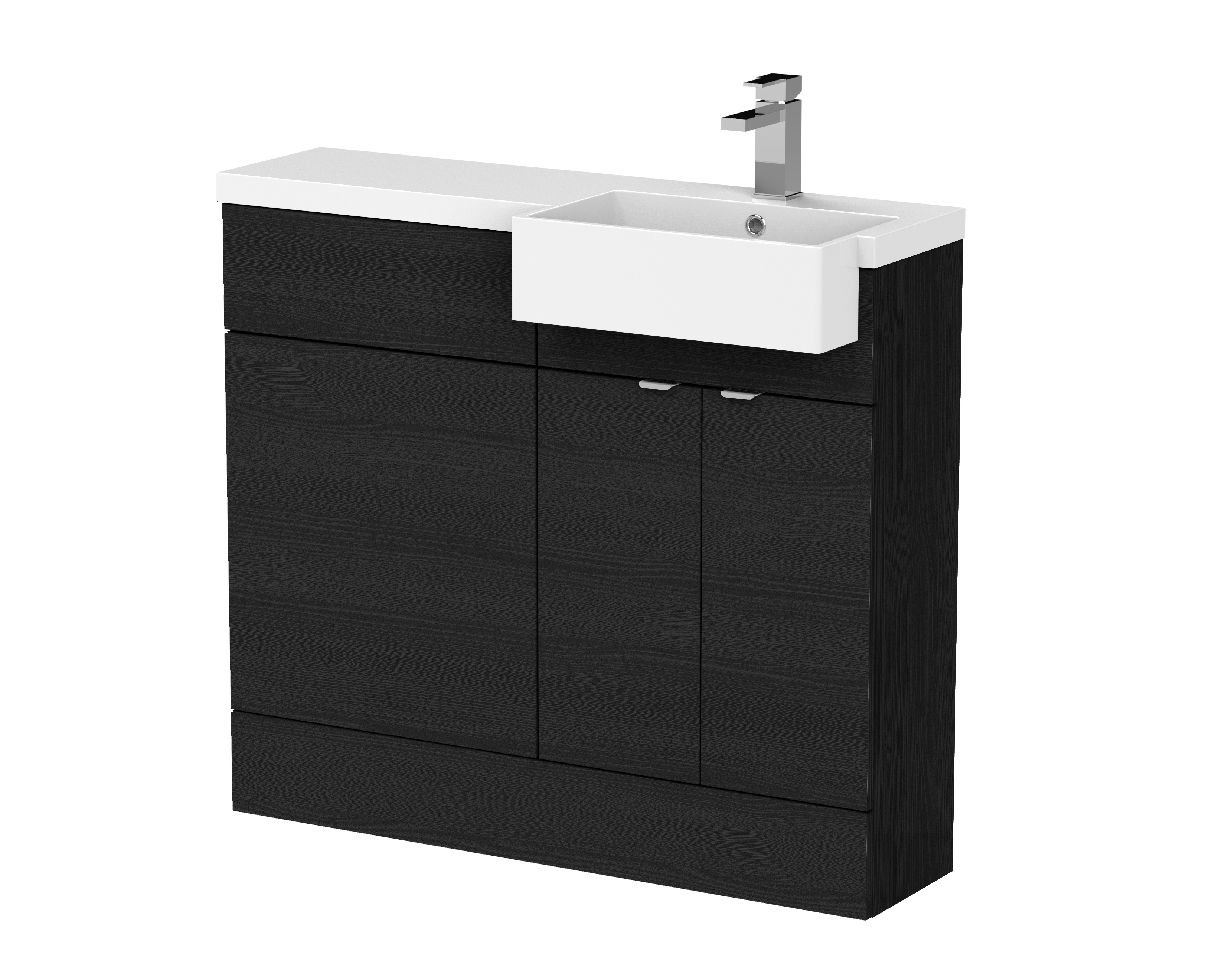 Hudson Reed Fusion Charcoal Black 1000mm Vanity Unit Pack Unit and Right Hand Semi Recessed Basin CBI649