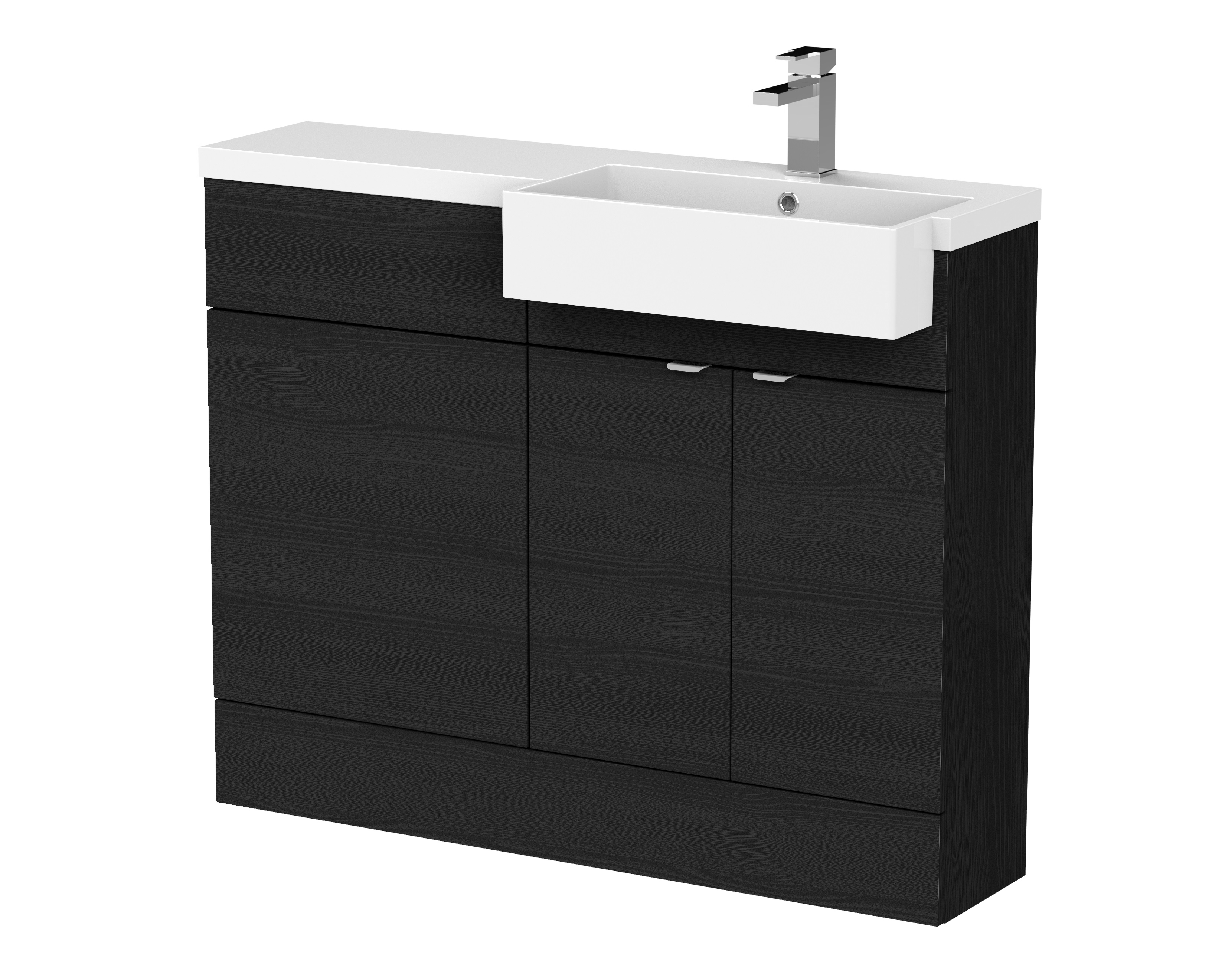 Hudson Reed Fusion Charcoal Black 1100mm Vanity Unit Pack Unit and Right Hand Semi Recessed Basin CBI651