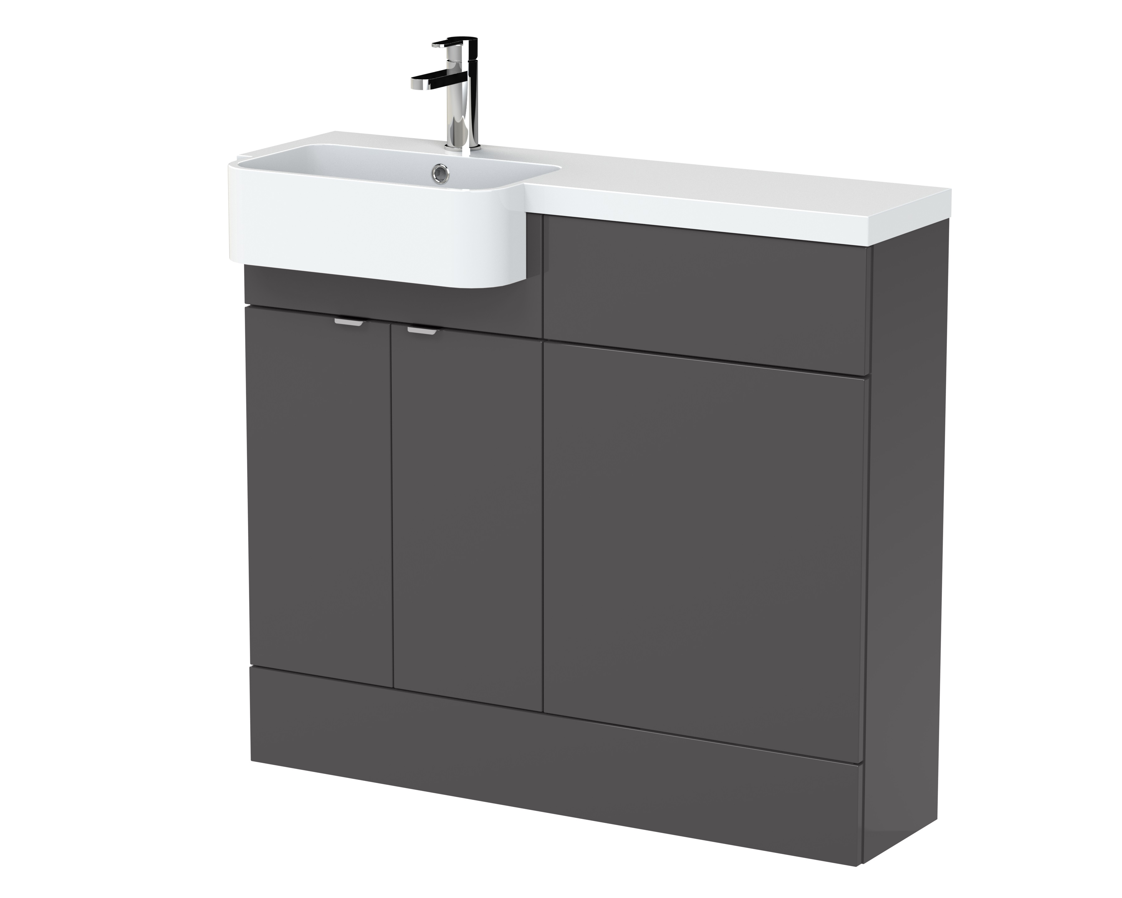 Hudson Reed Fusion Gloss Grey 1000mm Vanity Unit Pack Unit and Left Hand Semi Recessed Basin CBI944