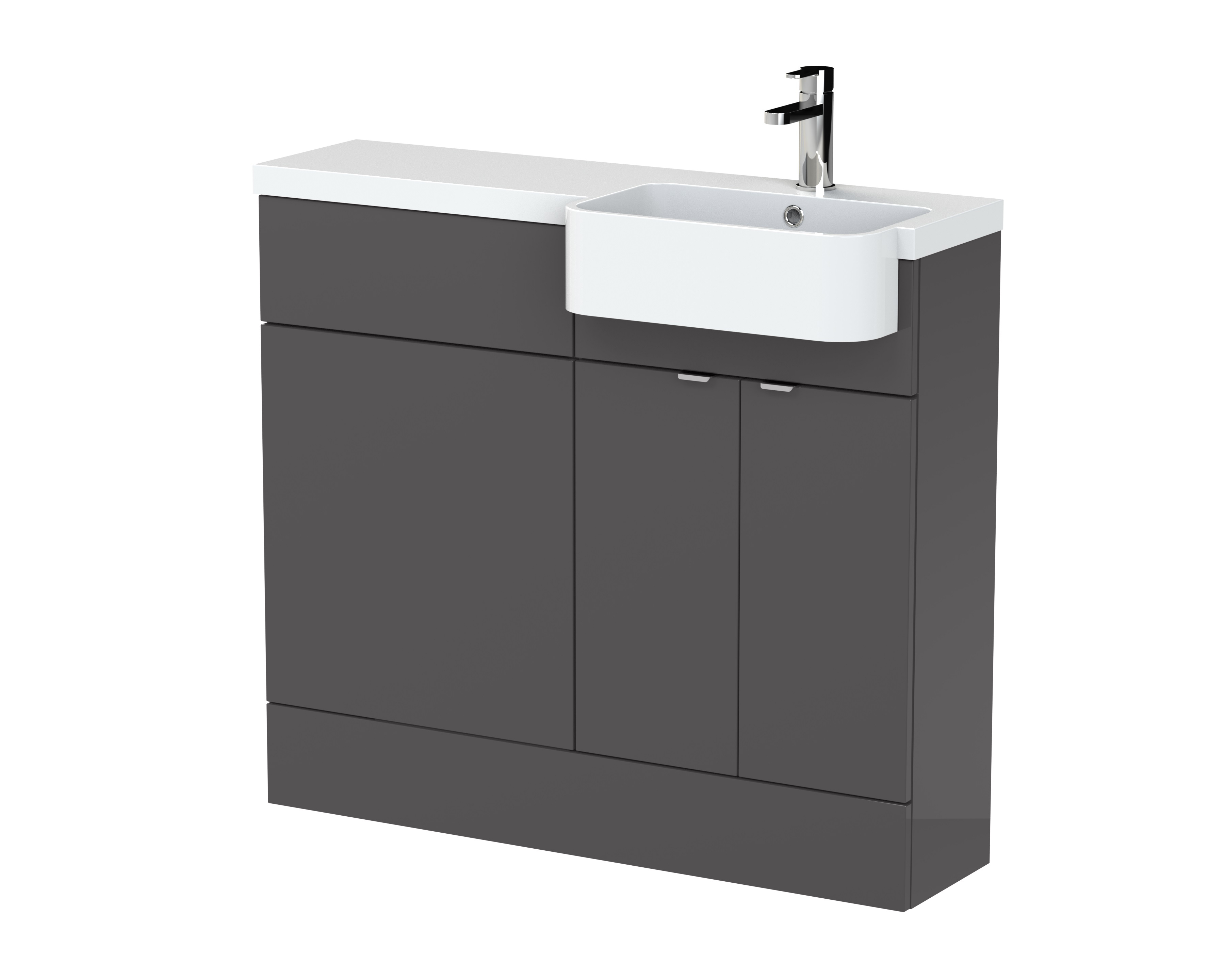 Hudson Reed Fusion Gloss Grey 1000mm Vanity Unit Pack Unit and Right Hand Semi Recessed Basin CBI945