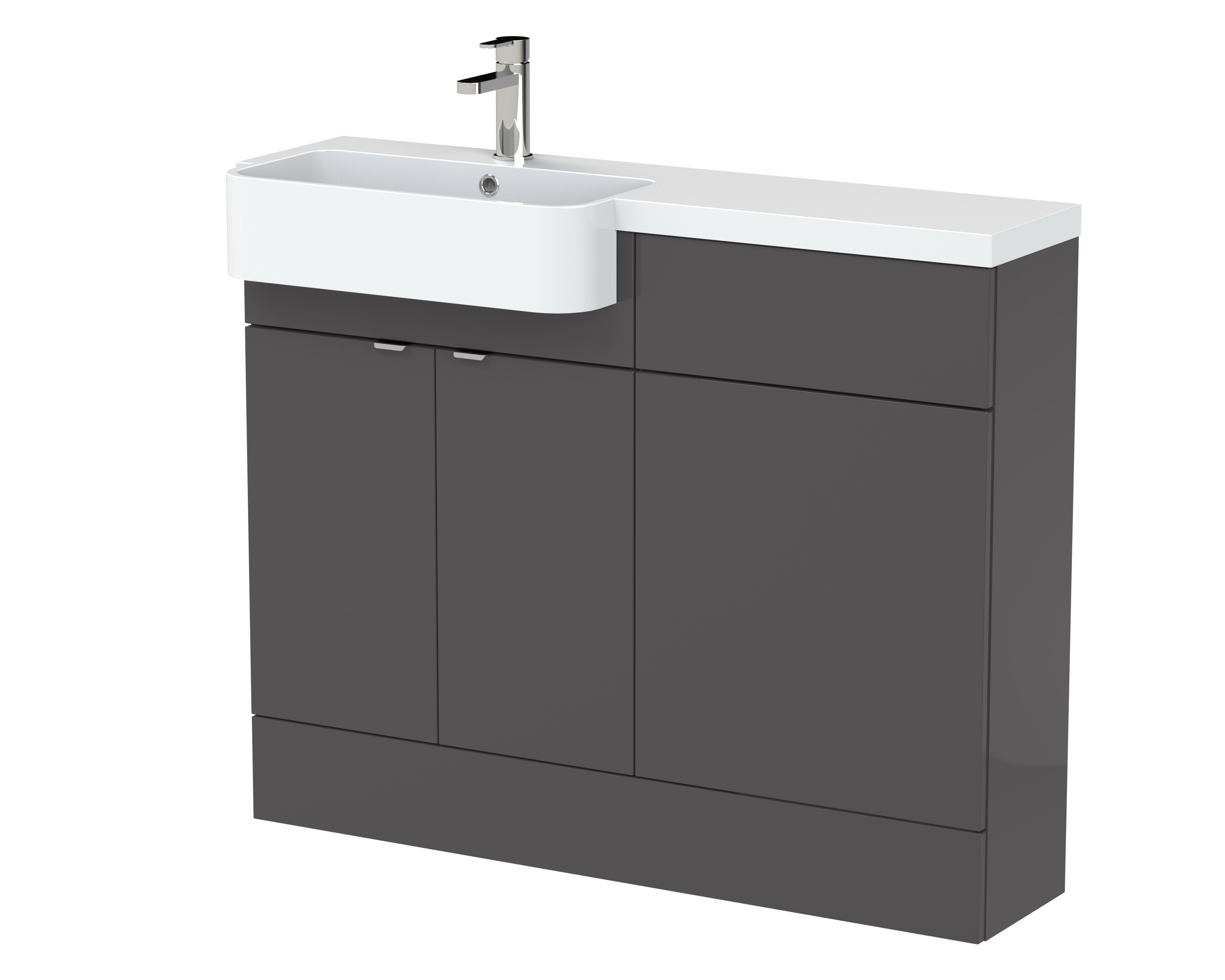 Hudson Reed Fusion Gloss Grey 1100mm Vanity Unit Pack Unit and Left Hand Semi Recessed Basin CBI946