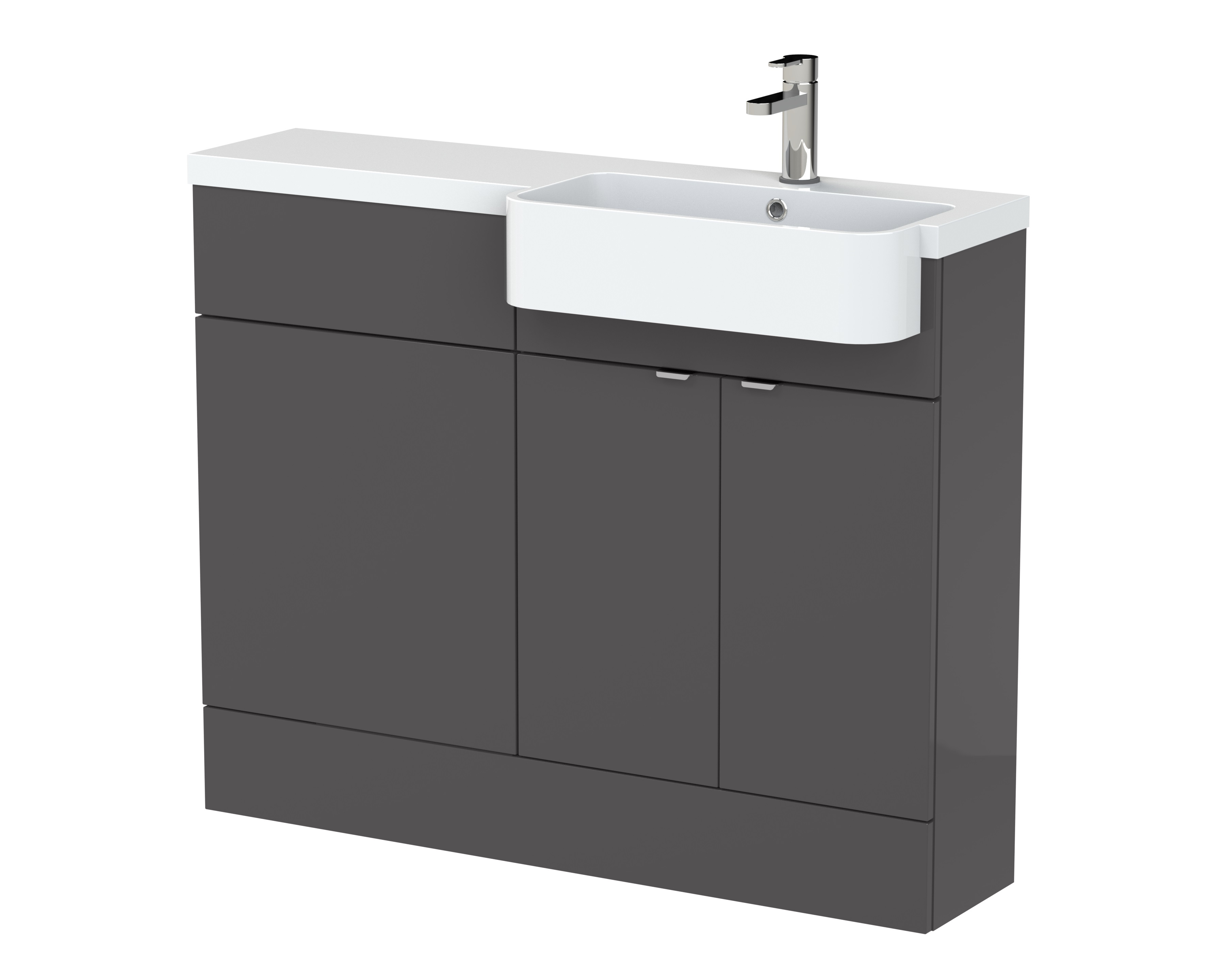 Hudson Reed Fusion Gloss Grey 1100mm Vanity Unit Pack Unit and Right Hand Semi Recessed Basin CBI947
