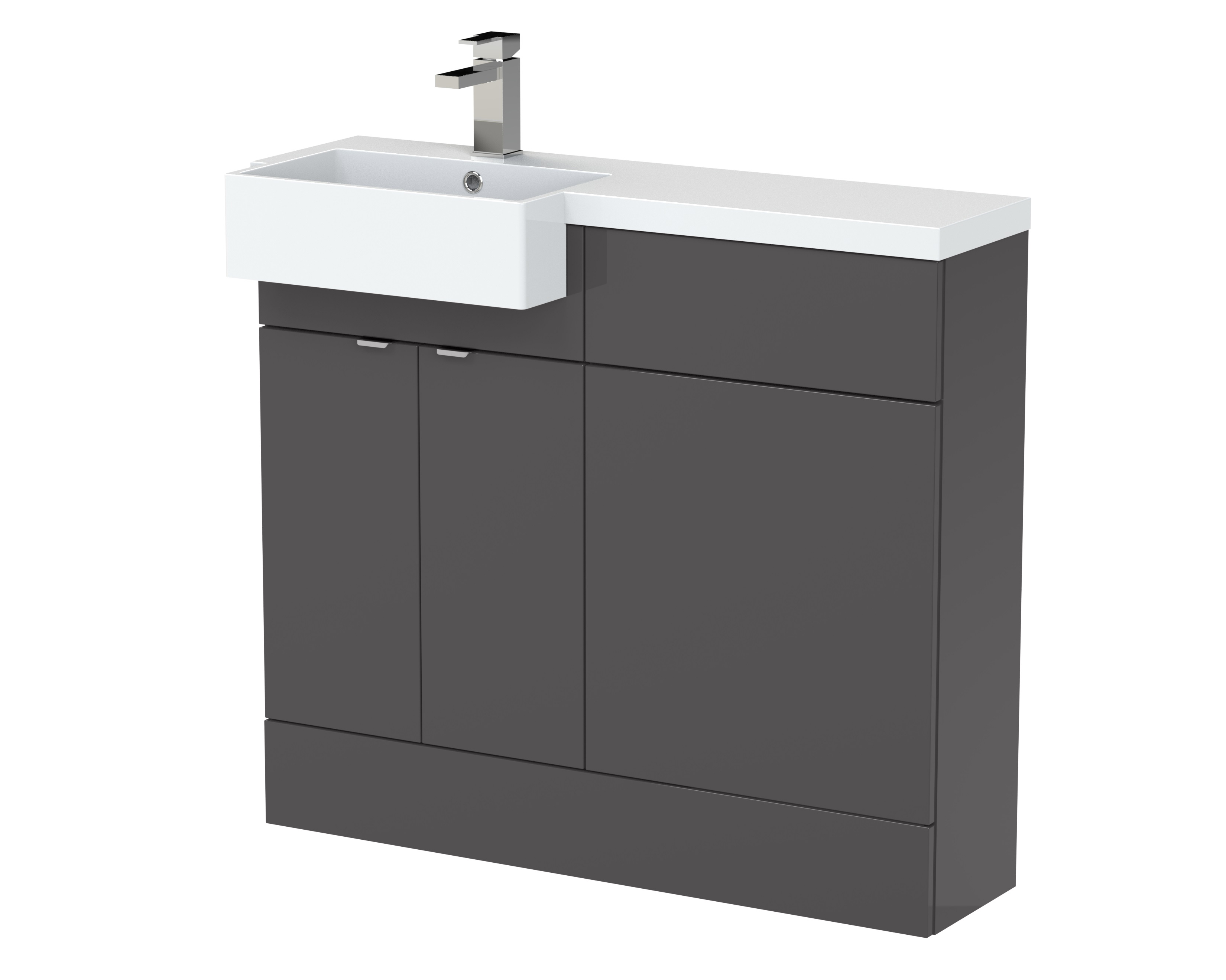 Hudson Reed Fusion Gloss Grey 1000mm Vanity Unit Pack Unit and Left Hand Semi Recessed Basin CBI948