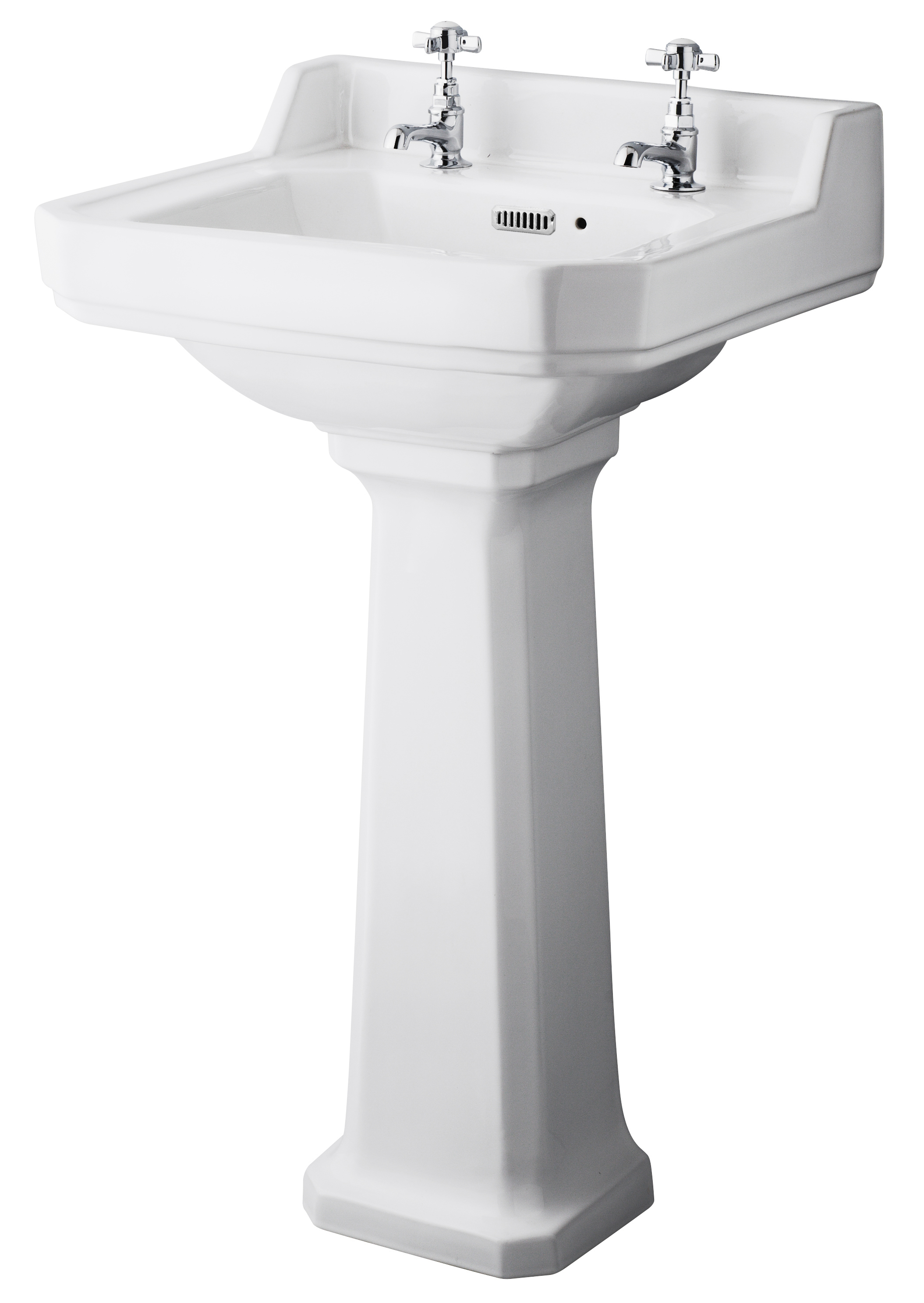 Hudson Reed Richmond White 500mm Basin and Pedestal 2 Tap Hole CCR018