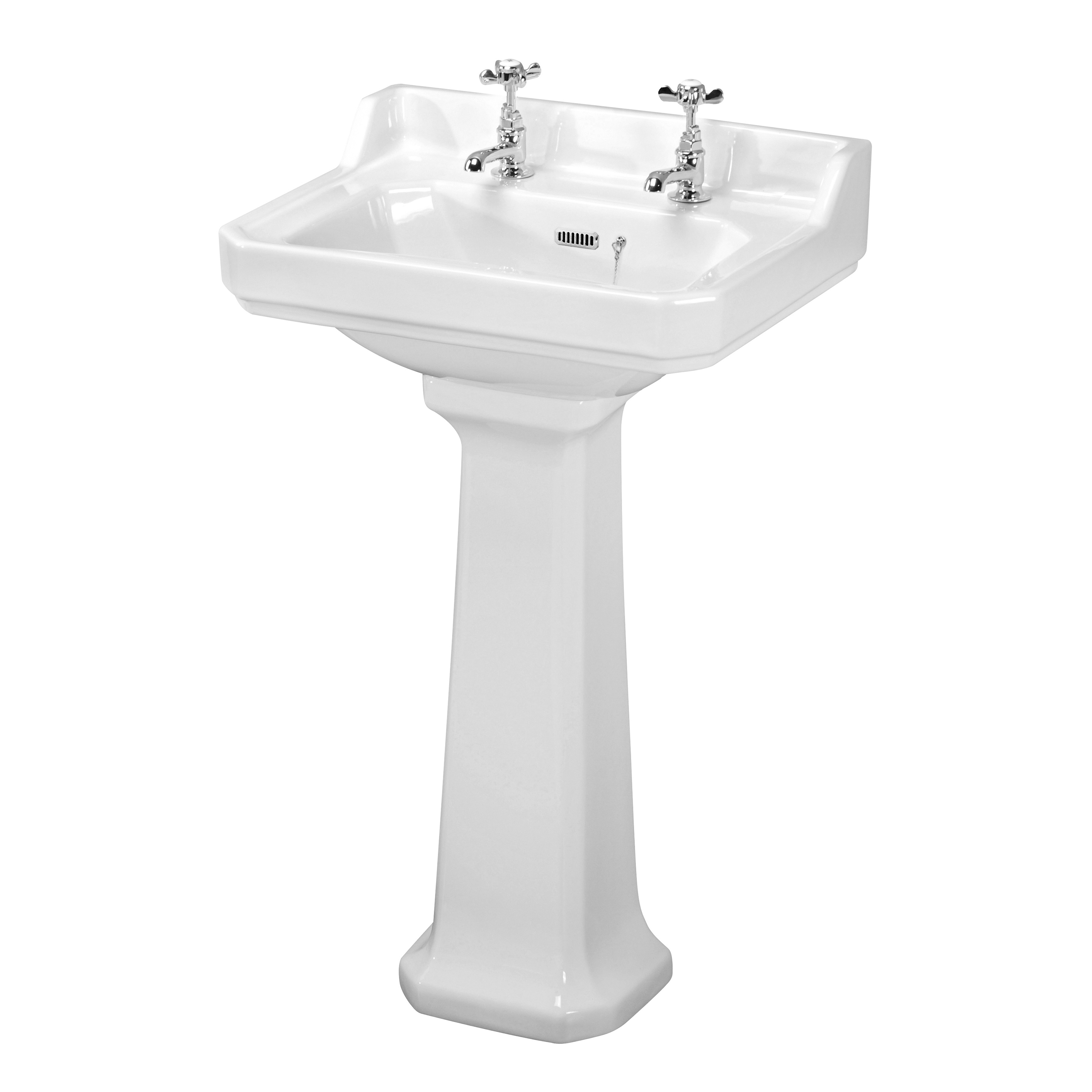 Nuie Carlton White 560mm Basin and Pedestal 2 Tap Hole CCT004