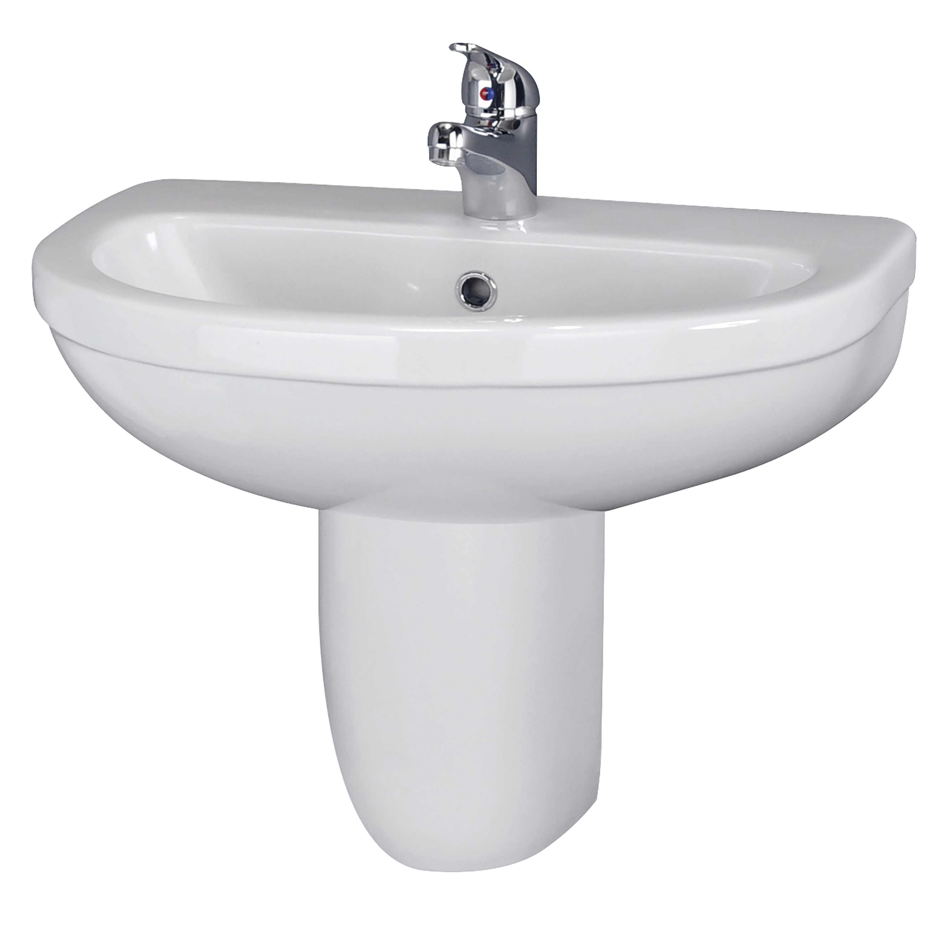 Nuie Ivo White 550mm Basin 1TH and Semi Pedestal CIV004