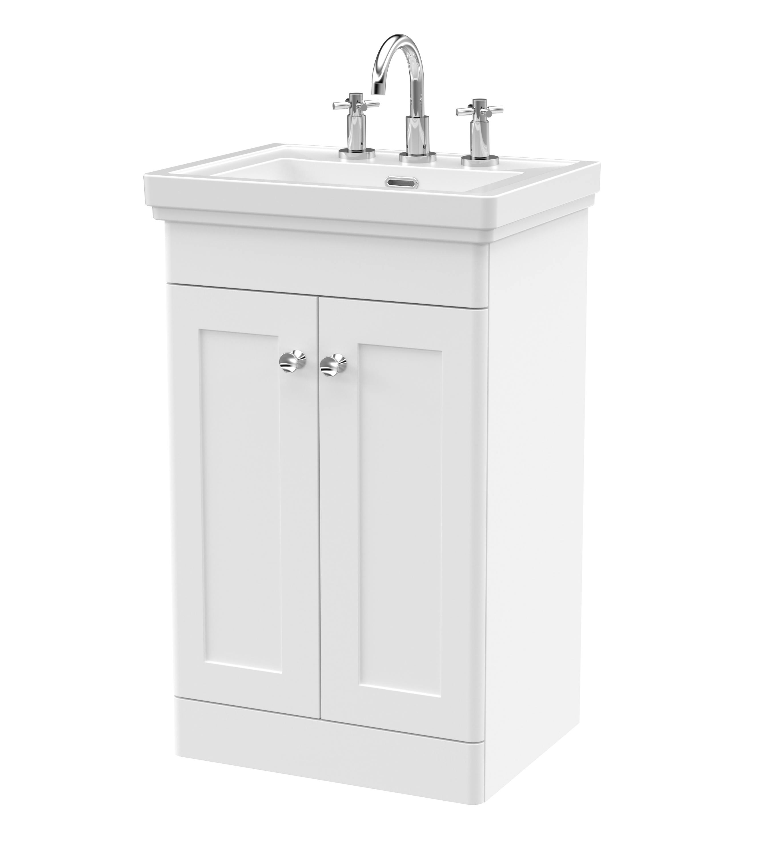 Nuie Classique Satin White 500mm Floor Standing 2 Door Vanity Unit and Basin 3TH CLC123B