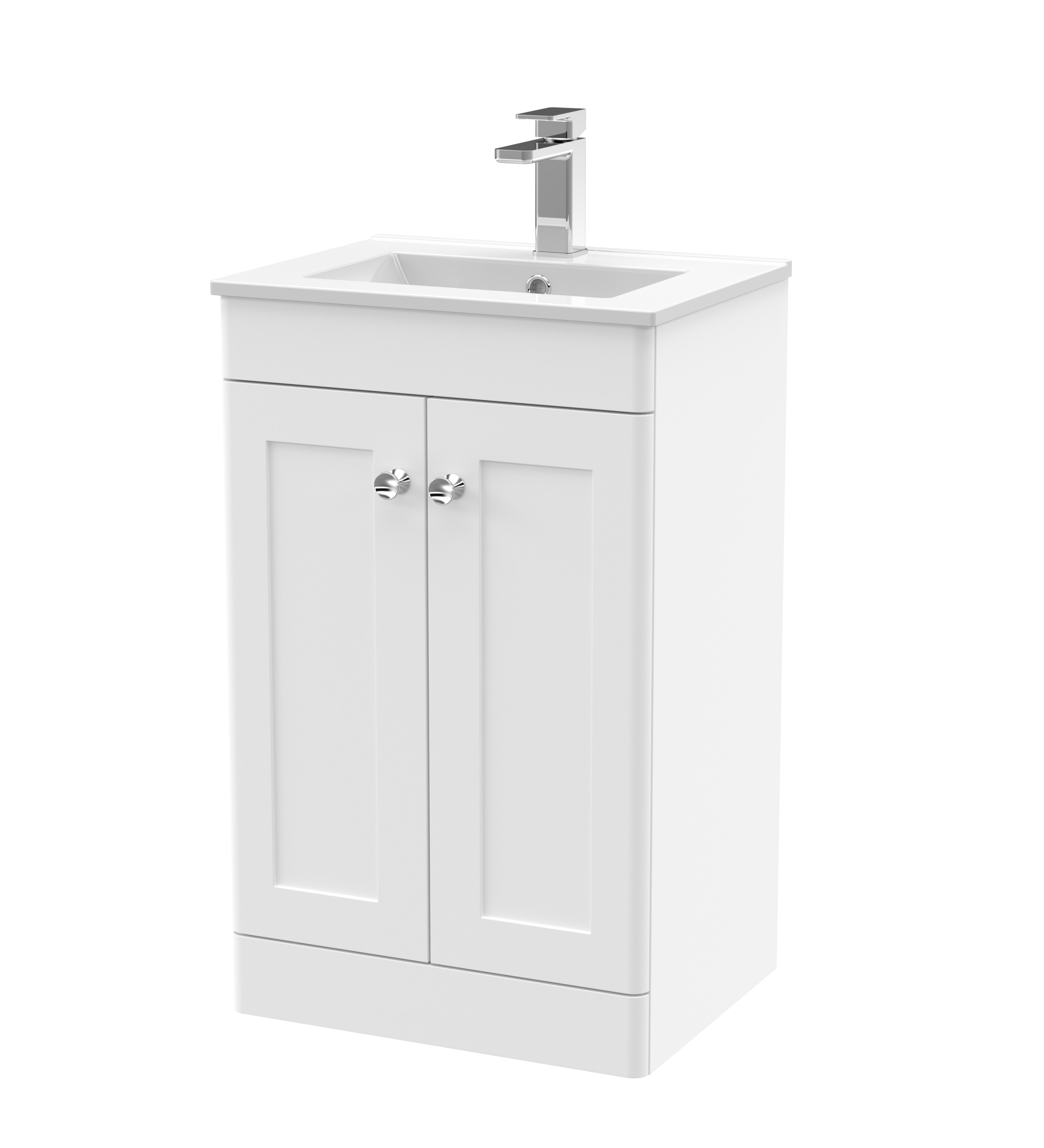 Nuie Classique Satin White 500mm Floor Standing 2 Door Vanity Unit and Basin CLC123C