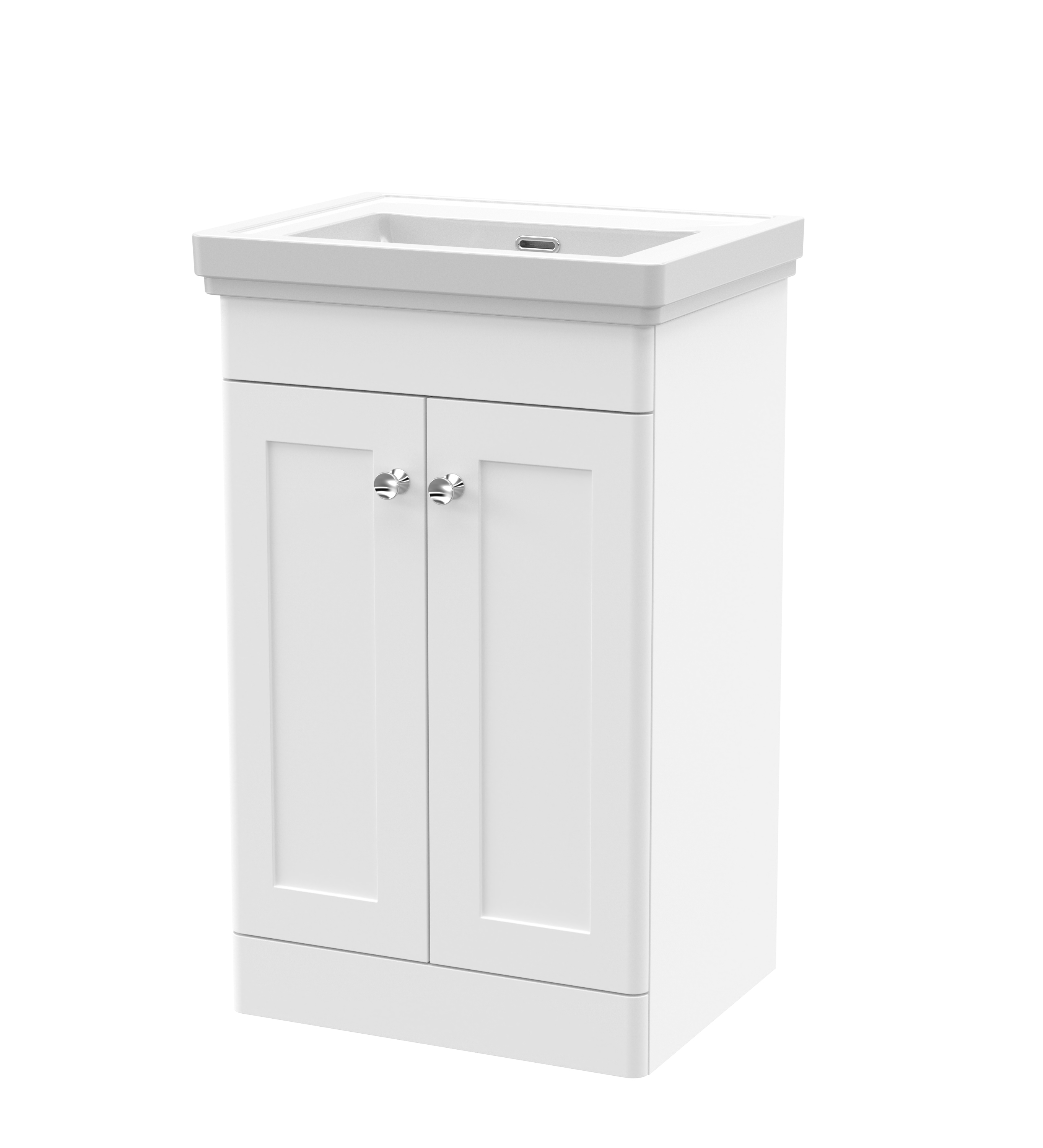 Nuie Classique Satin White 500mm Floor Standing 2 Door Vanity Unit and Basin 0TH CLC123H