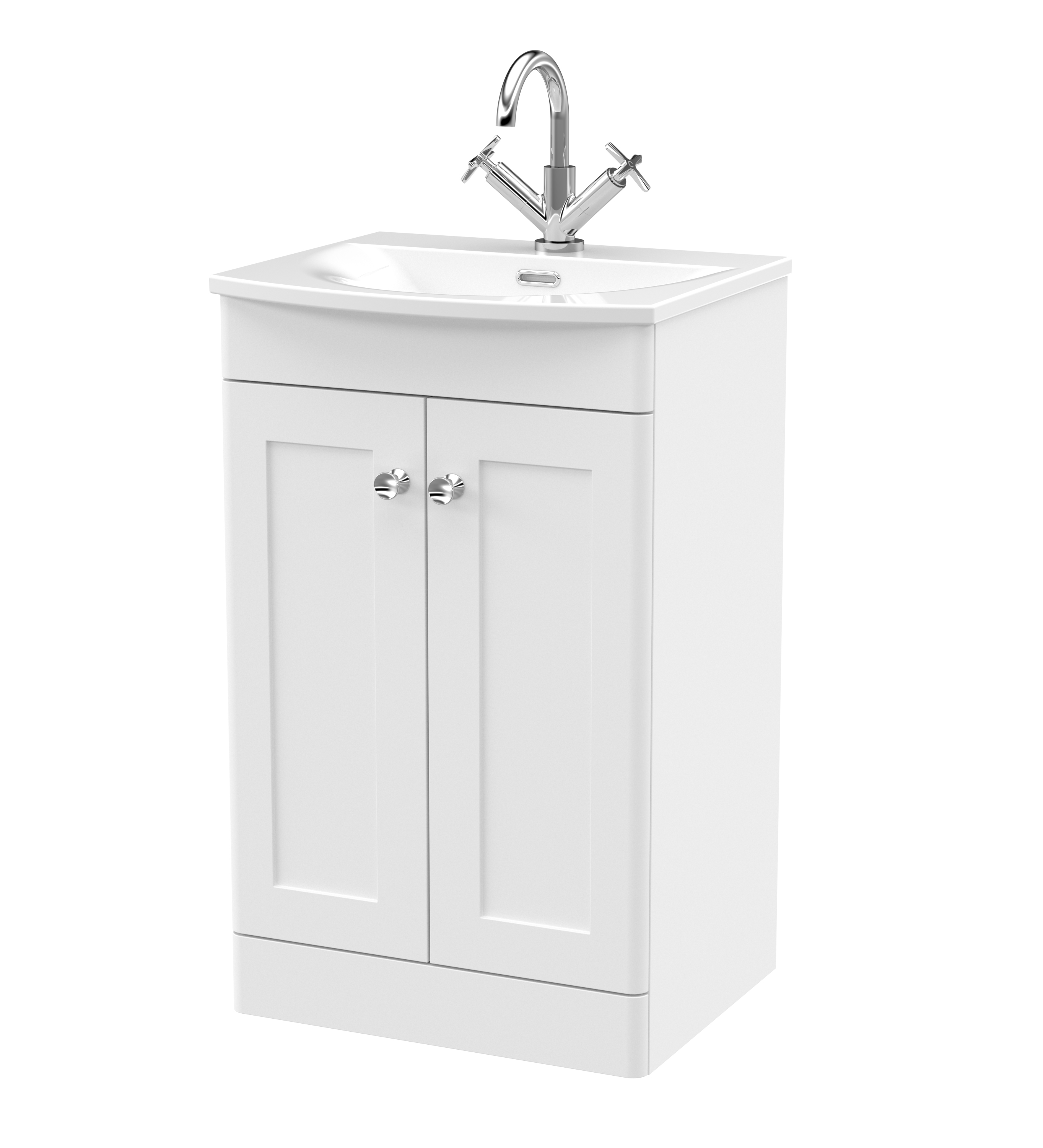 Nuie Classique Satin White 500mm Floor Standing 2 Door Unit and Curved Basin CLC123J