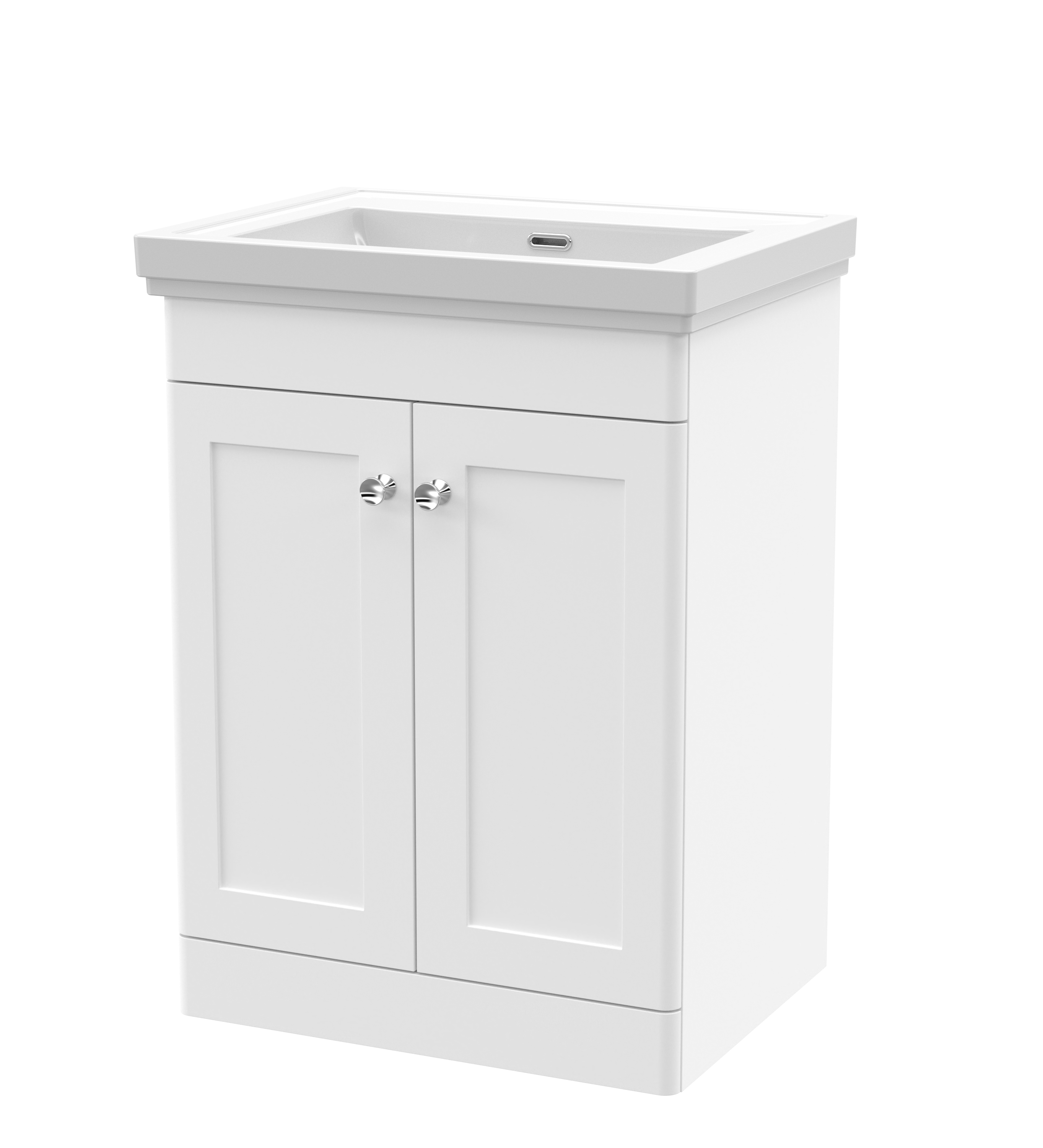 Nuie Classique Satin White 600mm Floor Standing 2 Door Vanity Unit and Basin 0TH CLC125H