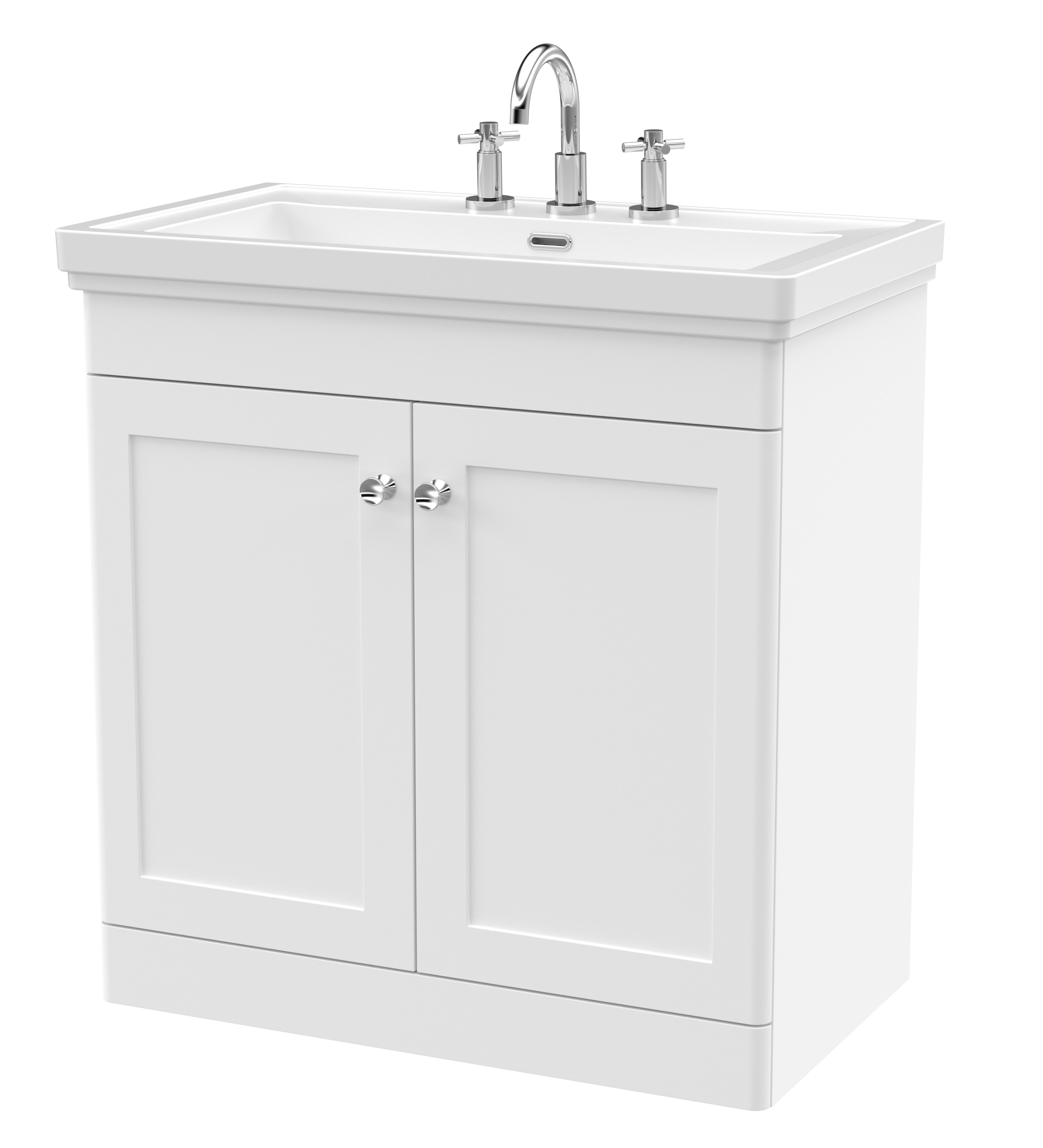 Nuie Classique Satin White 800mm Floor Standing 2 Door Vanity Unit and Basin 3TH CLC126B
