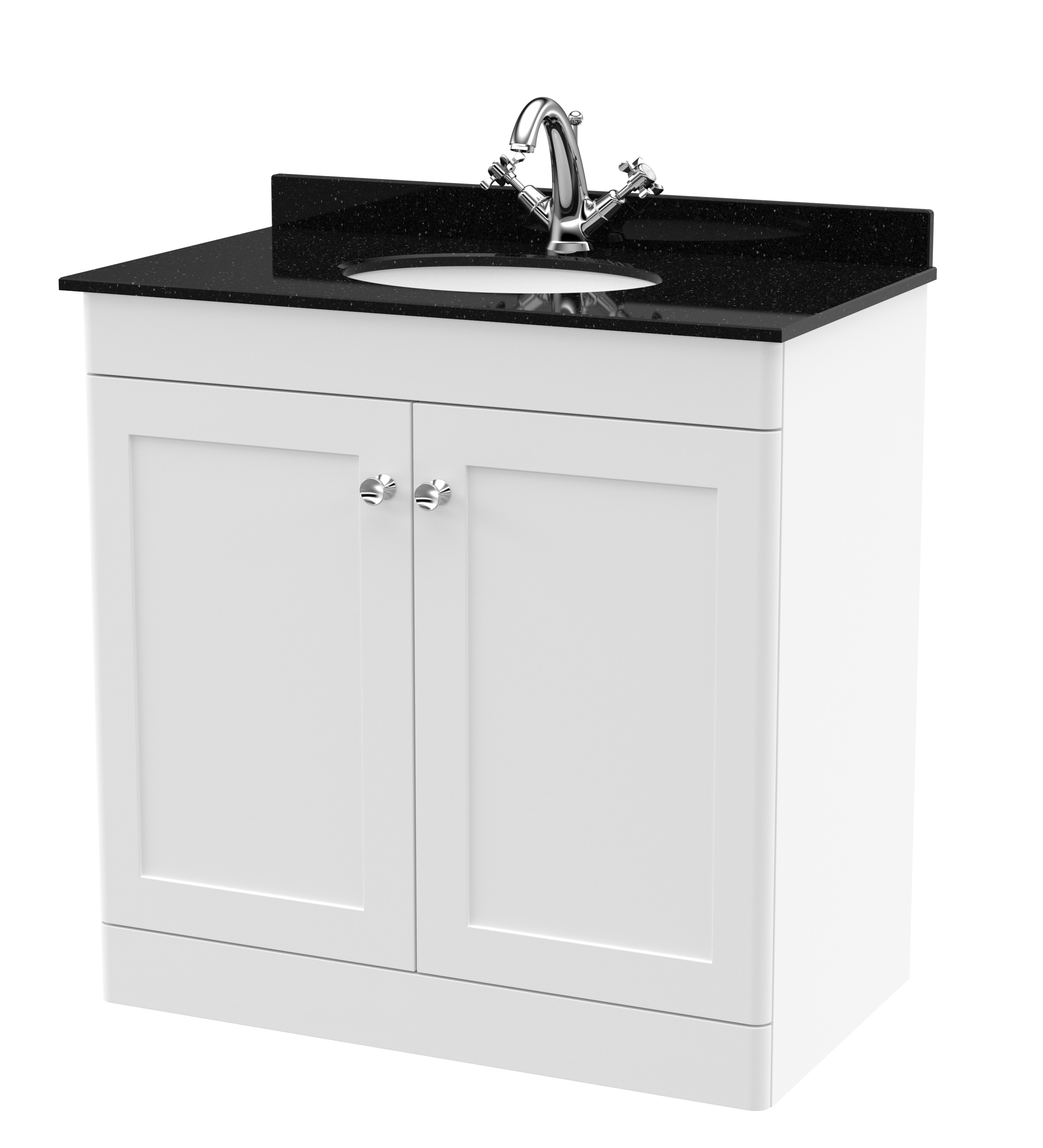 Nuie Classique Satin White 800mm Floor Standing 2 Door Vanity Unit and Marble Top 1TH CLC126BR1