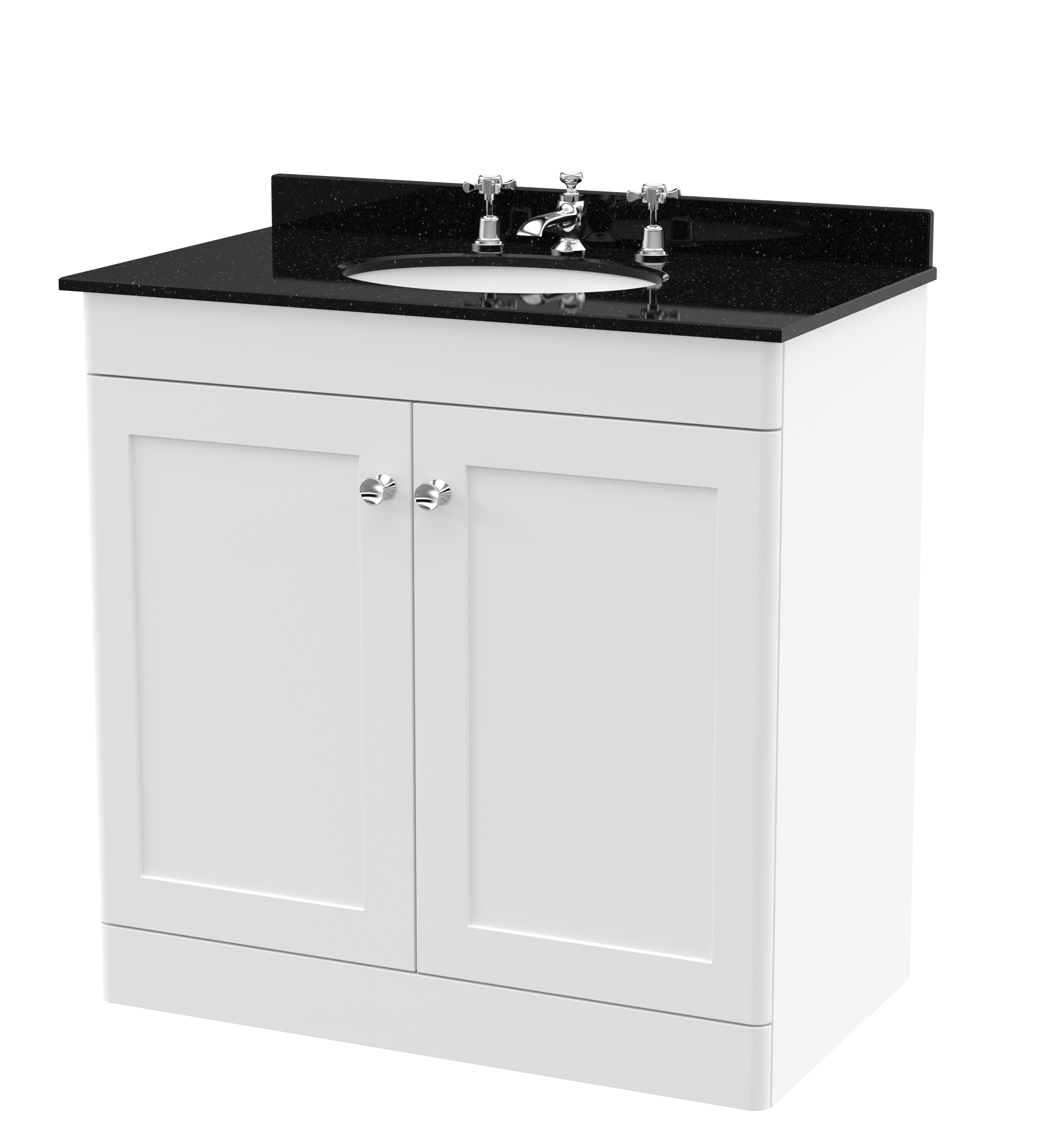 Nuie Classique Satin White 800mm Floor Standing 2 Door Vanity Unit and Marble Top 3TH CLC126BR3