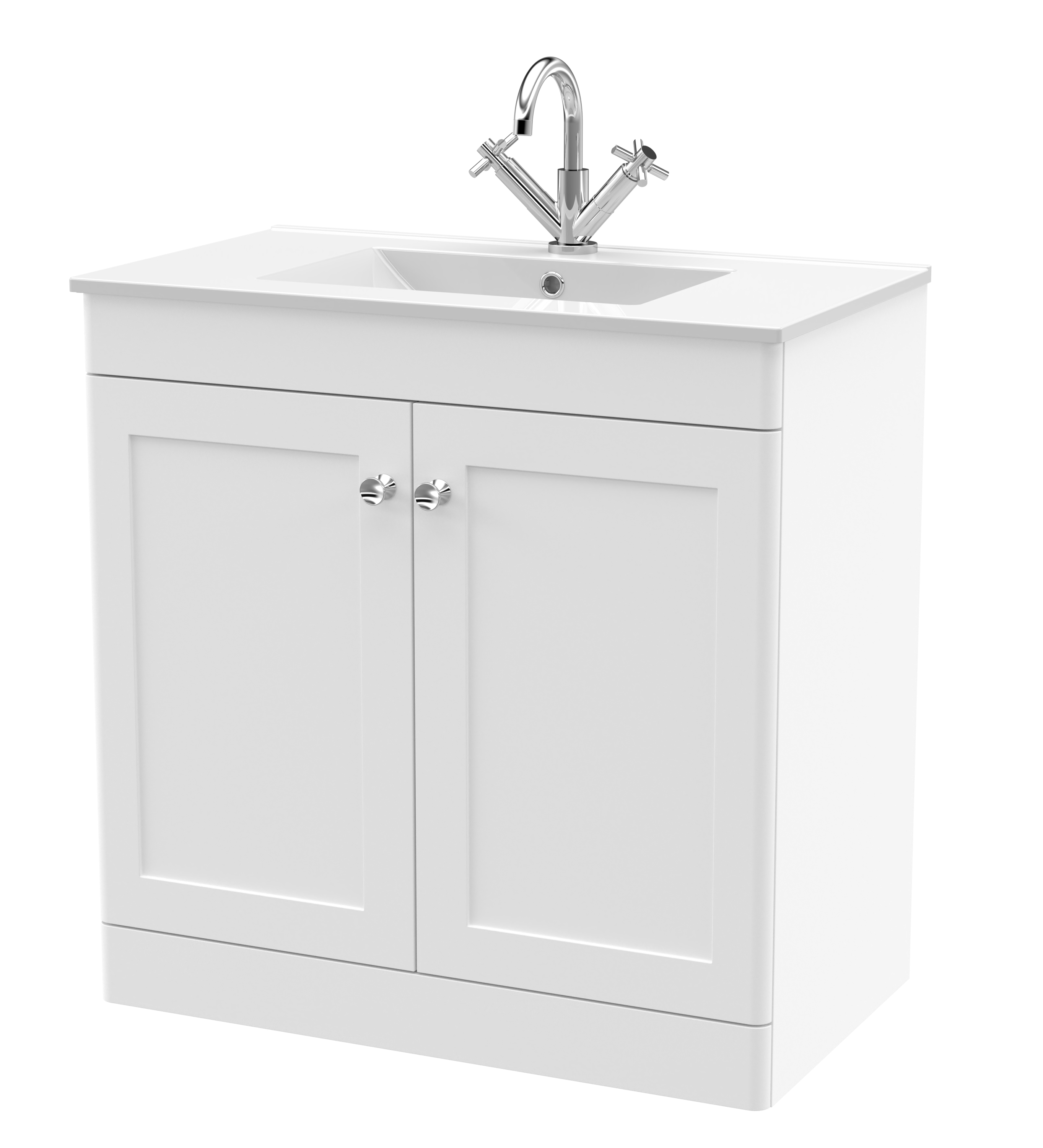 Nuie Classique Satin White 800mm Floor Standing 2 Door Vanity Unit with Basin 1 Tap Hole CLC126C