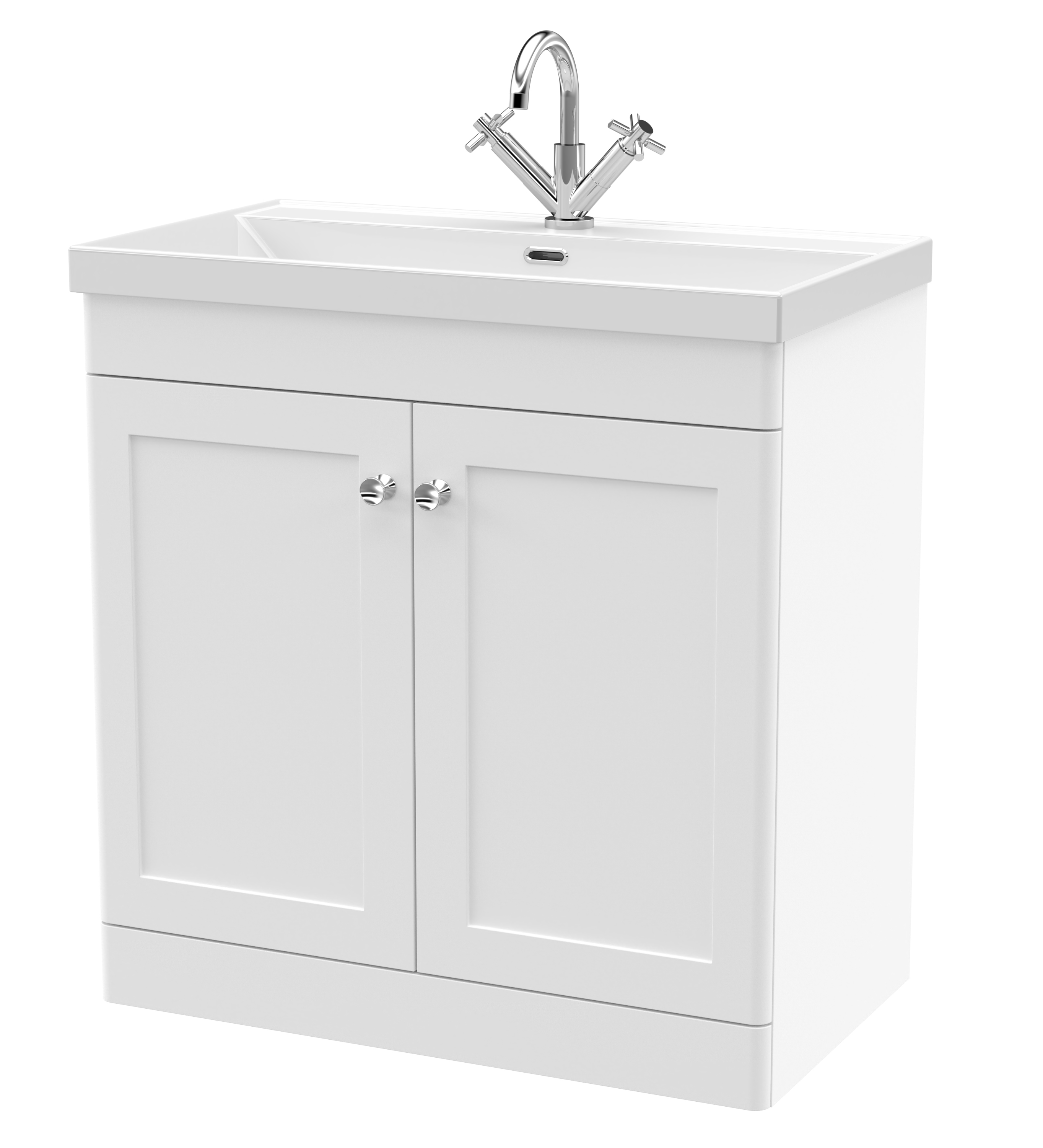 Nuie Classique Satin White 800mm Floor Standing 2 Door Vanity Unit with Basin 1 Tap Hole CLC126E
