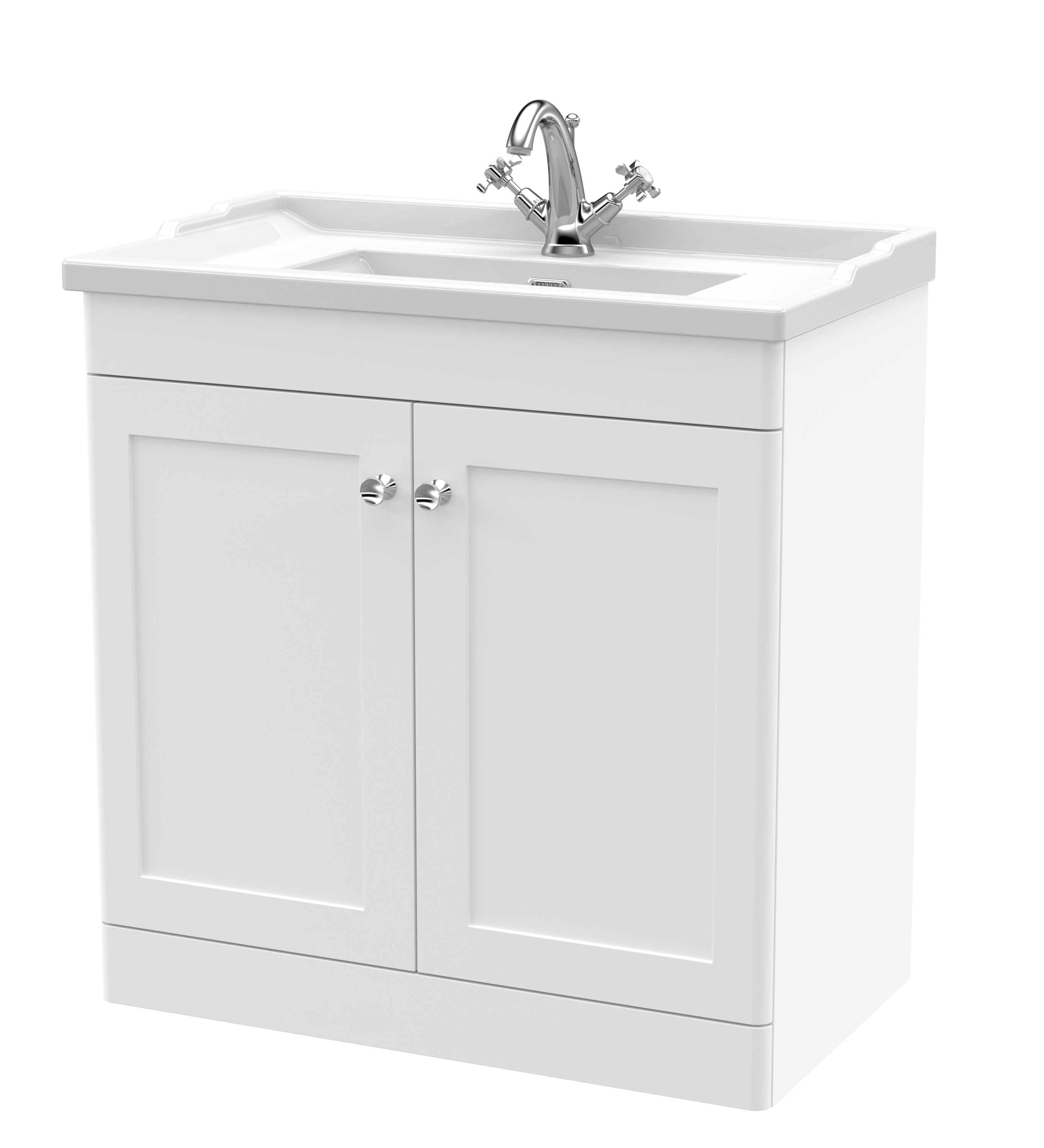 Nuie Classique Satin White 800mm Floor Standing 2 Door Vanity Unit and Basin 1TH CLC126F