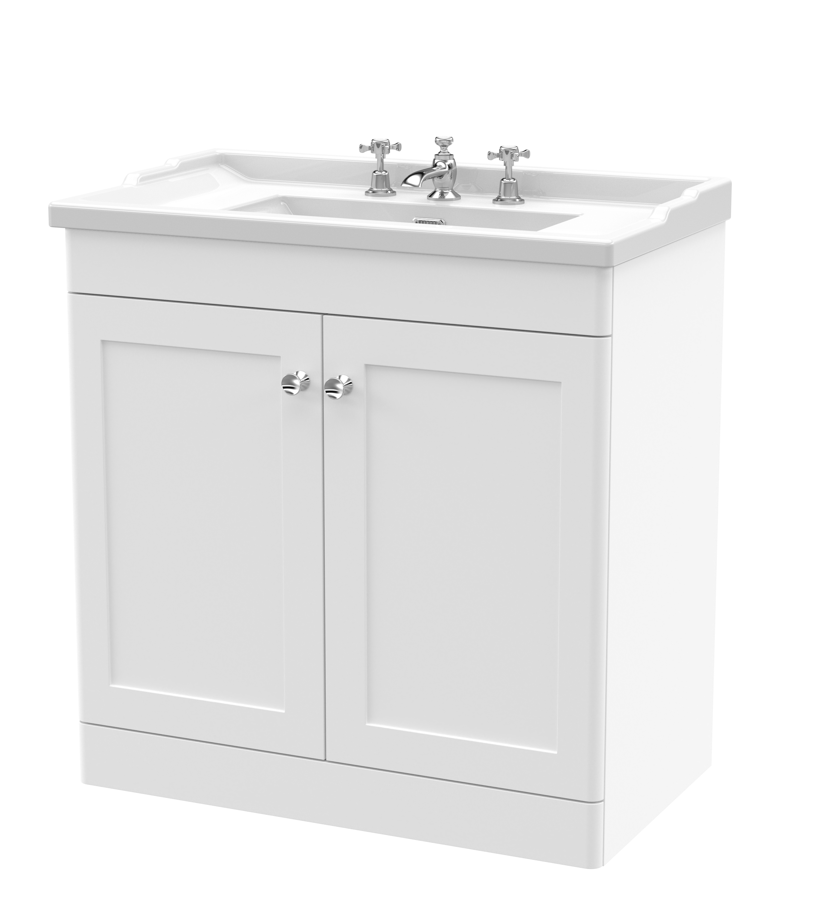 Nuie Classique Satin White 800mm Floor Standing 2 Door Vanity Unit and Basin 3TH CLC126G