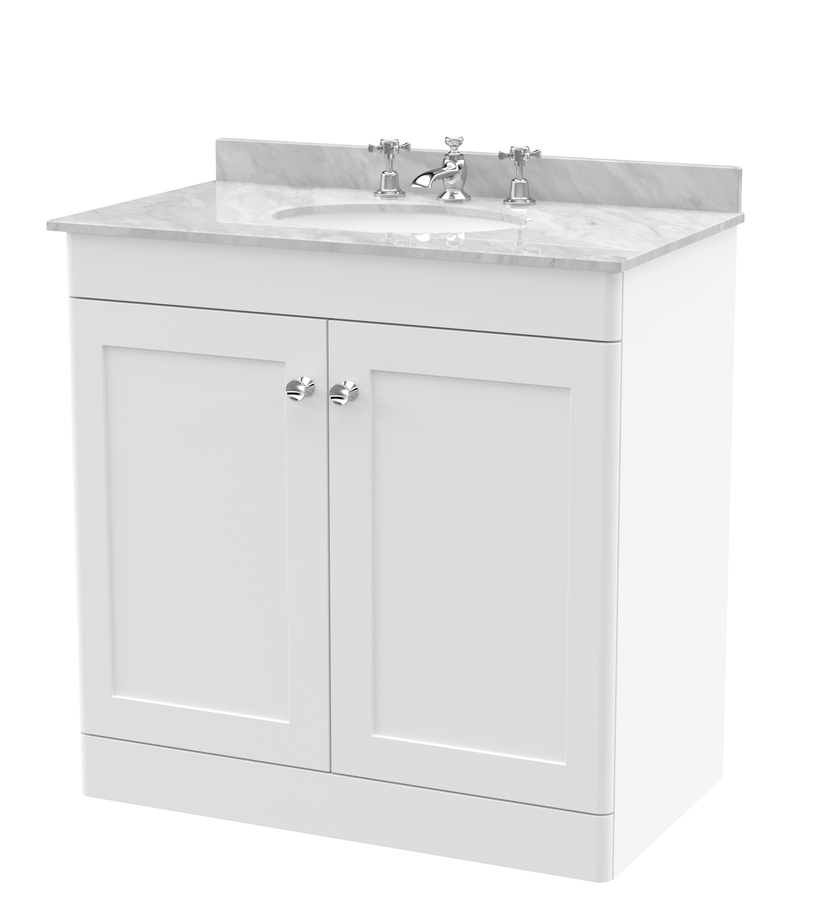 Nuie Classique Satin White 800mm Floor Standing 2 Door Vanity Unit and Marble Top 3TH CLC126GR3
