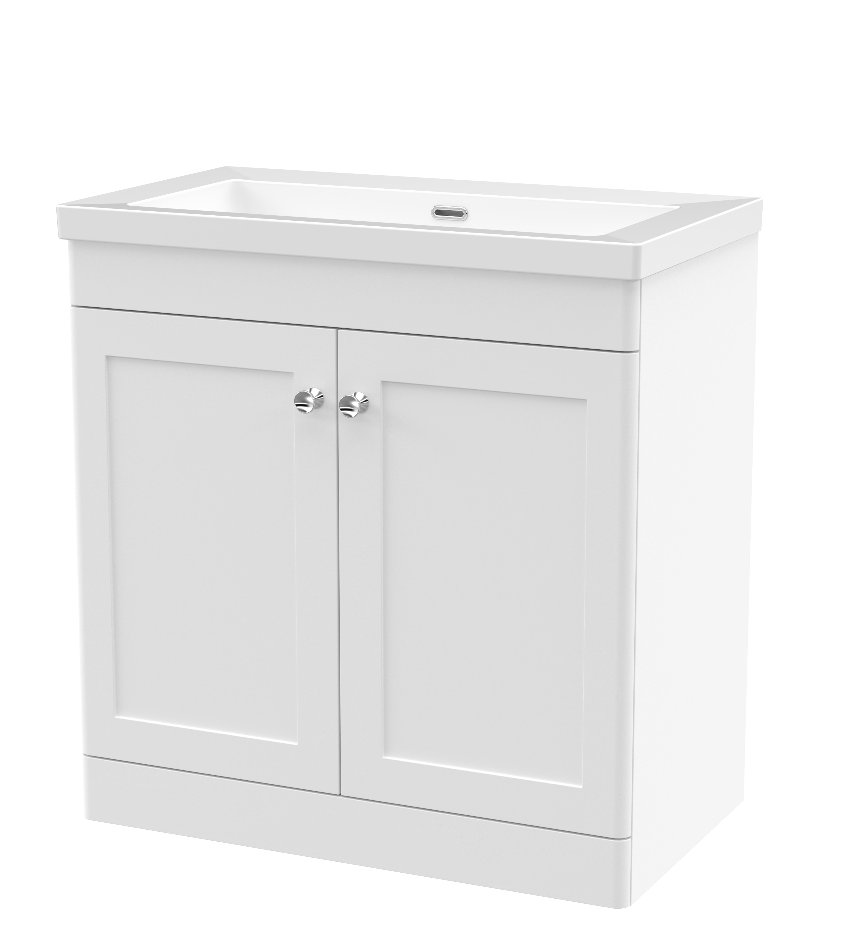 Nuie Classique Satin White 800mm Floor Standing 2 Door Vanity Unit with Basin 0 Tap Hole CLC126K