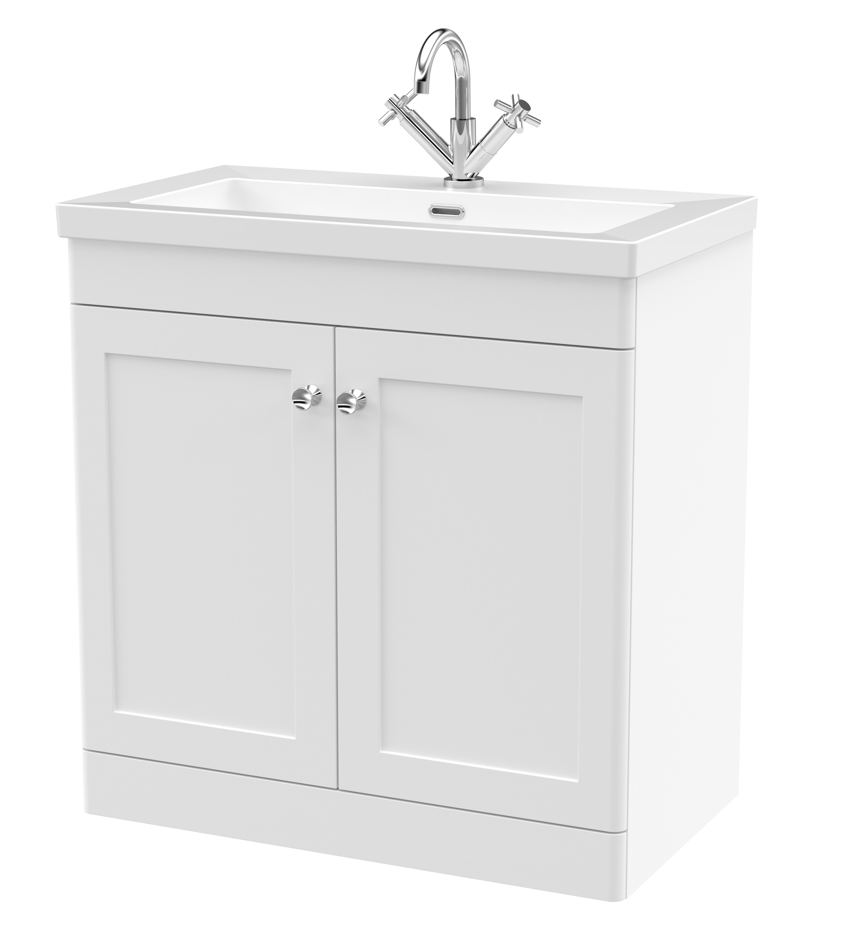 Nuie Classique Satin White 800mm Floor Standing 2 Door Vanity Unit with Basin 1 Tap Hole CLC126L